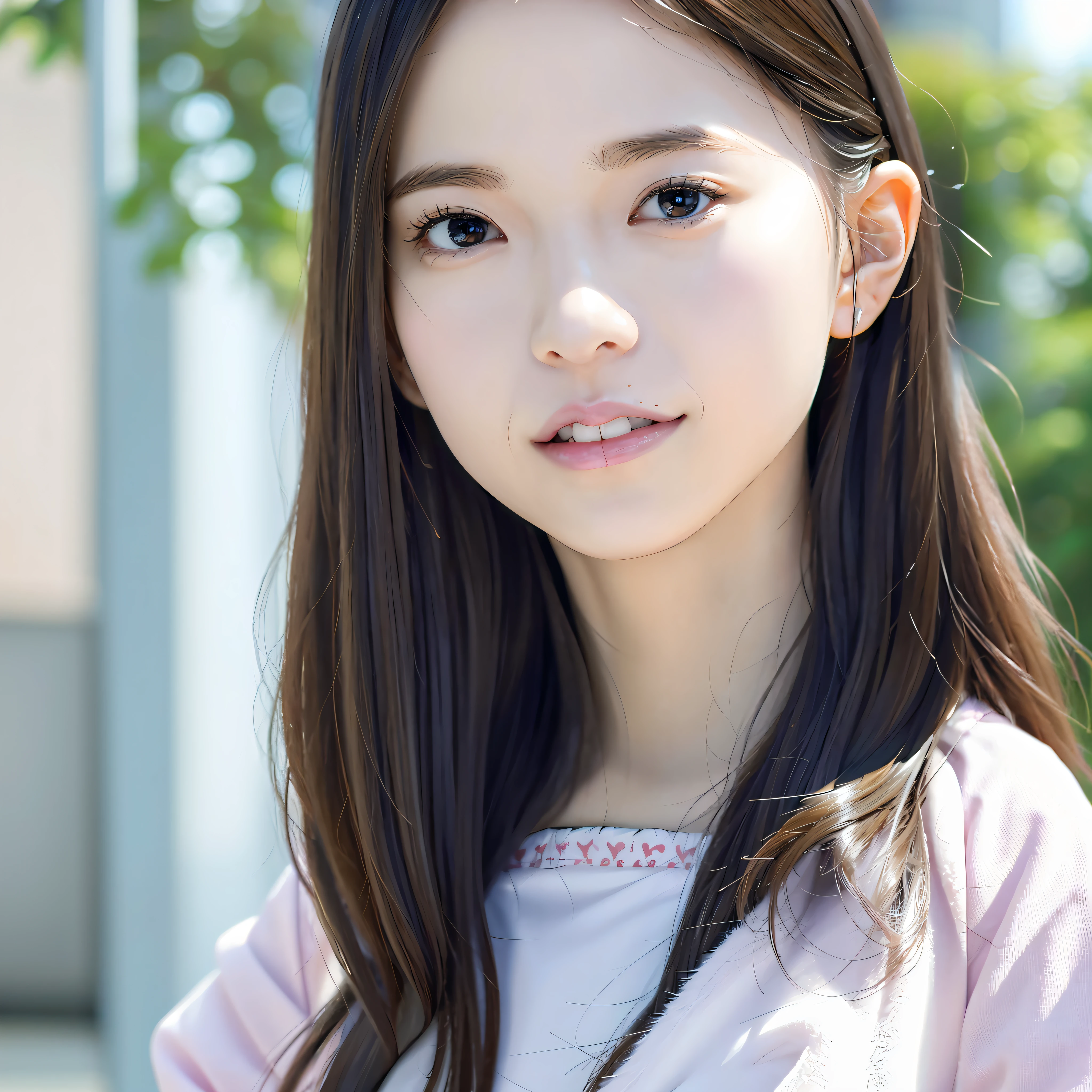 a close up of a young woman with long hair and a pink shirt, portrait jisoo blackpink, beautiful japanese girls face, kawaii realistic portrait, young adorable korean face, wan adorable korean face, jaeyeon nam, girl cute-fine-face, korean girl, cute natural anime face, photorealistic anime, portrait of female korean idol, anime girl in real life