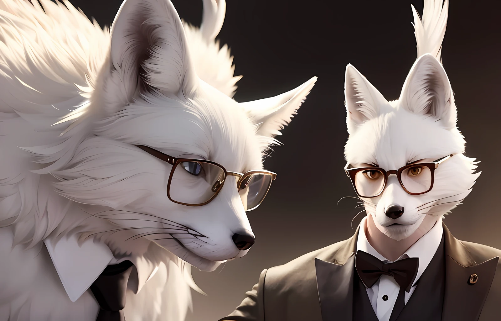 White Male fox furry with glasses and serious expression