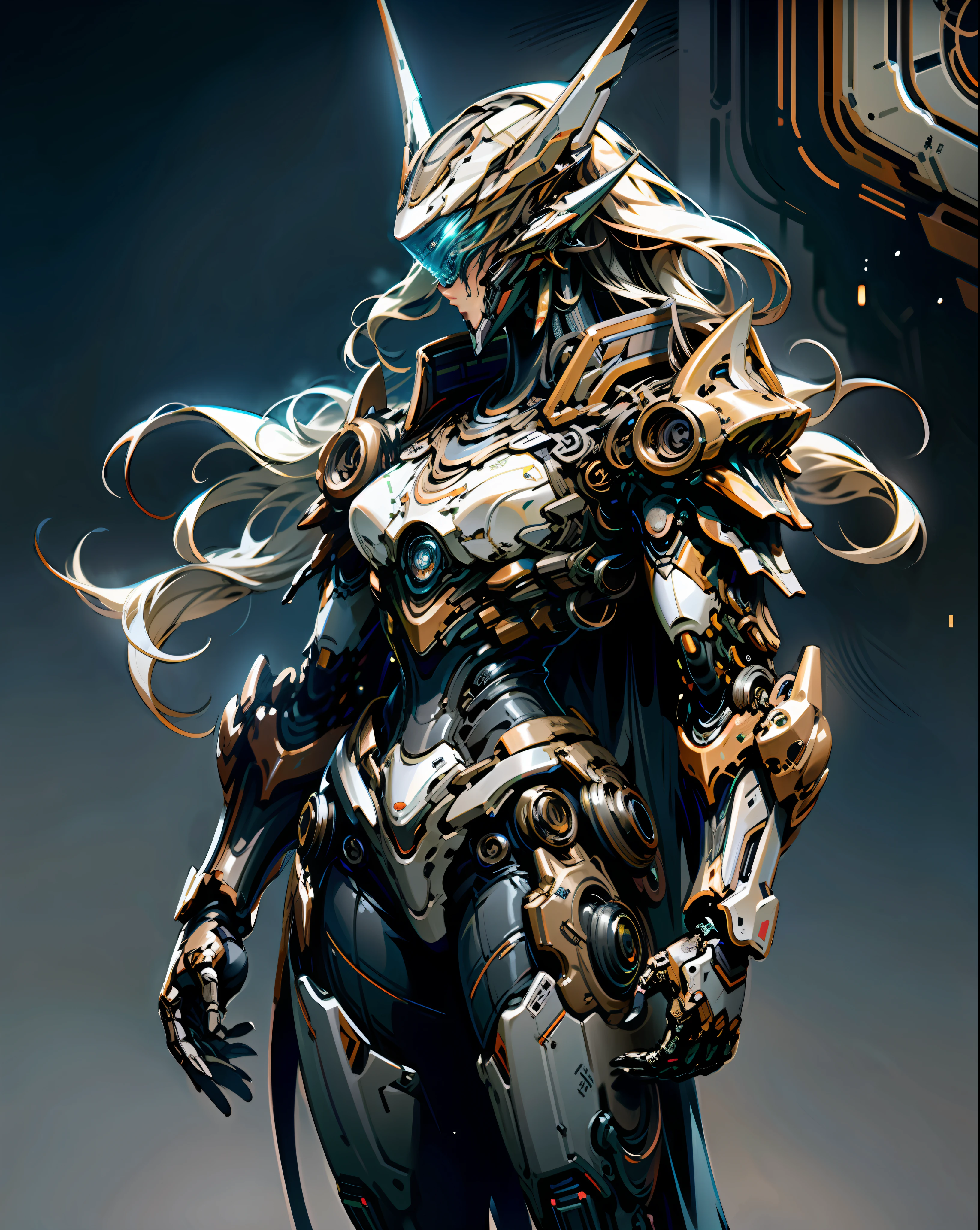 masterpiece, best quality, high quality, (futuristic:1.1), (cyberpunk clothes), cinematic lighting, (exquisite future), beautiful and aesthetic, ultra detailed, great composition, floating, depth of view, (extremely detailed CG, unity 8k wallpaper), (beautifully detailed background), beautiful hair details, dramatic lighting, GOGETTA, mecha,