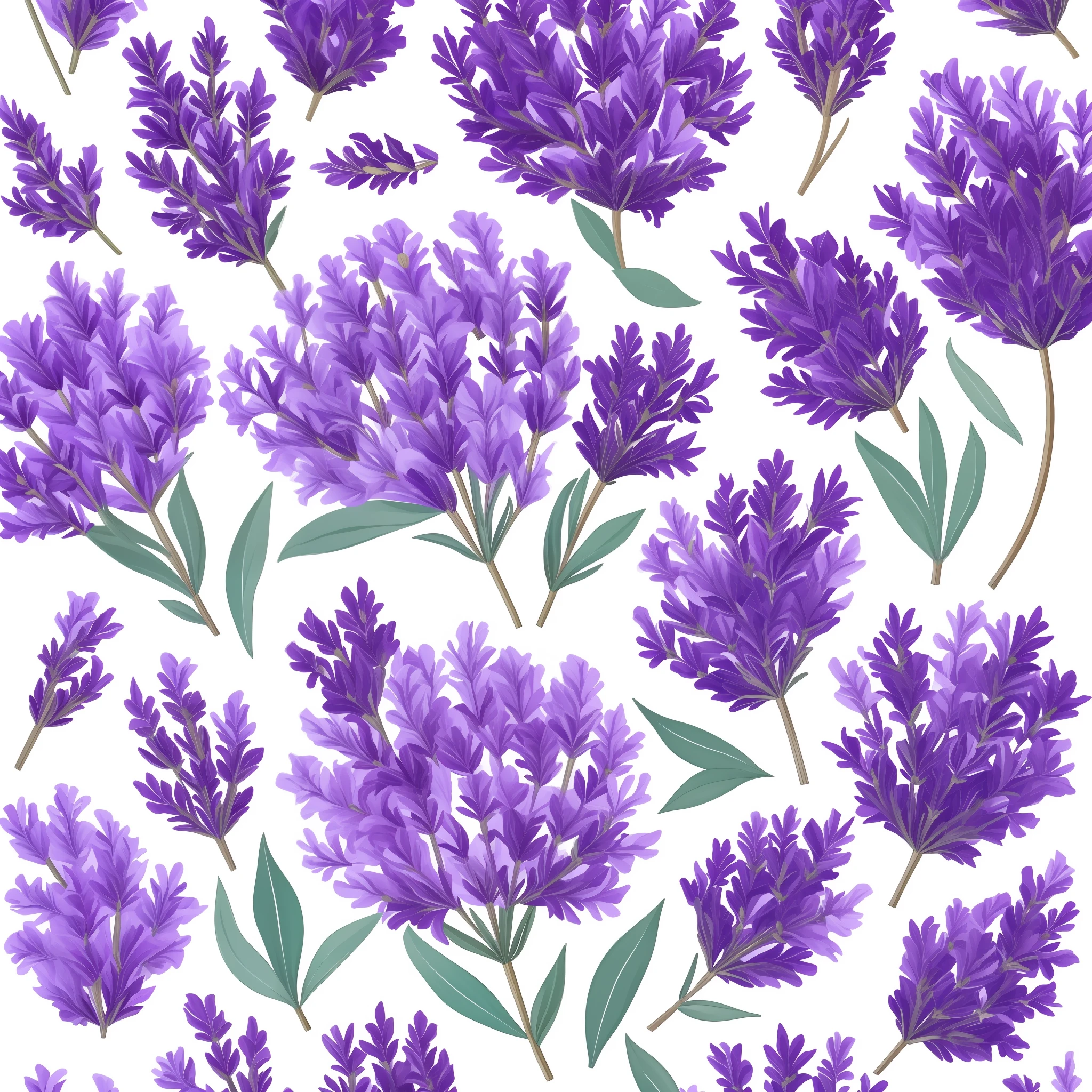 Lavender flowers are cut from paper and placed on a white surface, lavender flowers, 5 colors, lavender plants, highly stylized, herbs, flowers and foliage, herbs and flowers, stylized vegetation, sage, digitally painted, violet flowers, sage, very stylized, herbs, purple foliage, walk down, flowers, drawn image, wallpaper