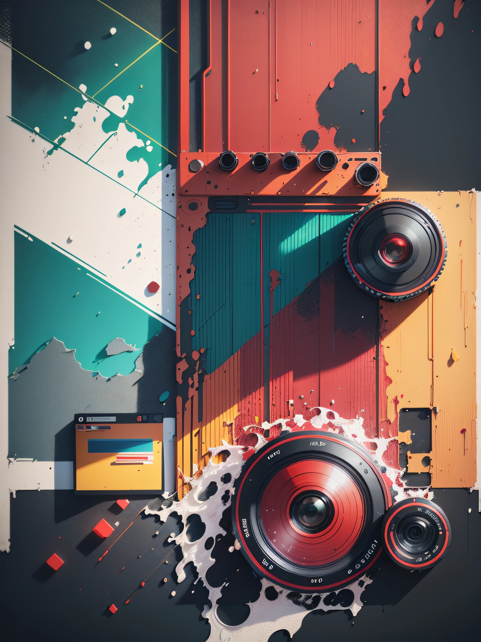 random shapes, waves, red, blue, yellow, green, pink, black,
colors, amazing studio lighting, 35mm lens, 8k, high details, studio background, octane render, epic, intricate details, sharp focus, trending on art station, camera Hasselblad helios, oil painting, heavy strokes, paint dripping --auto --s2