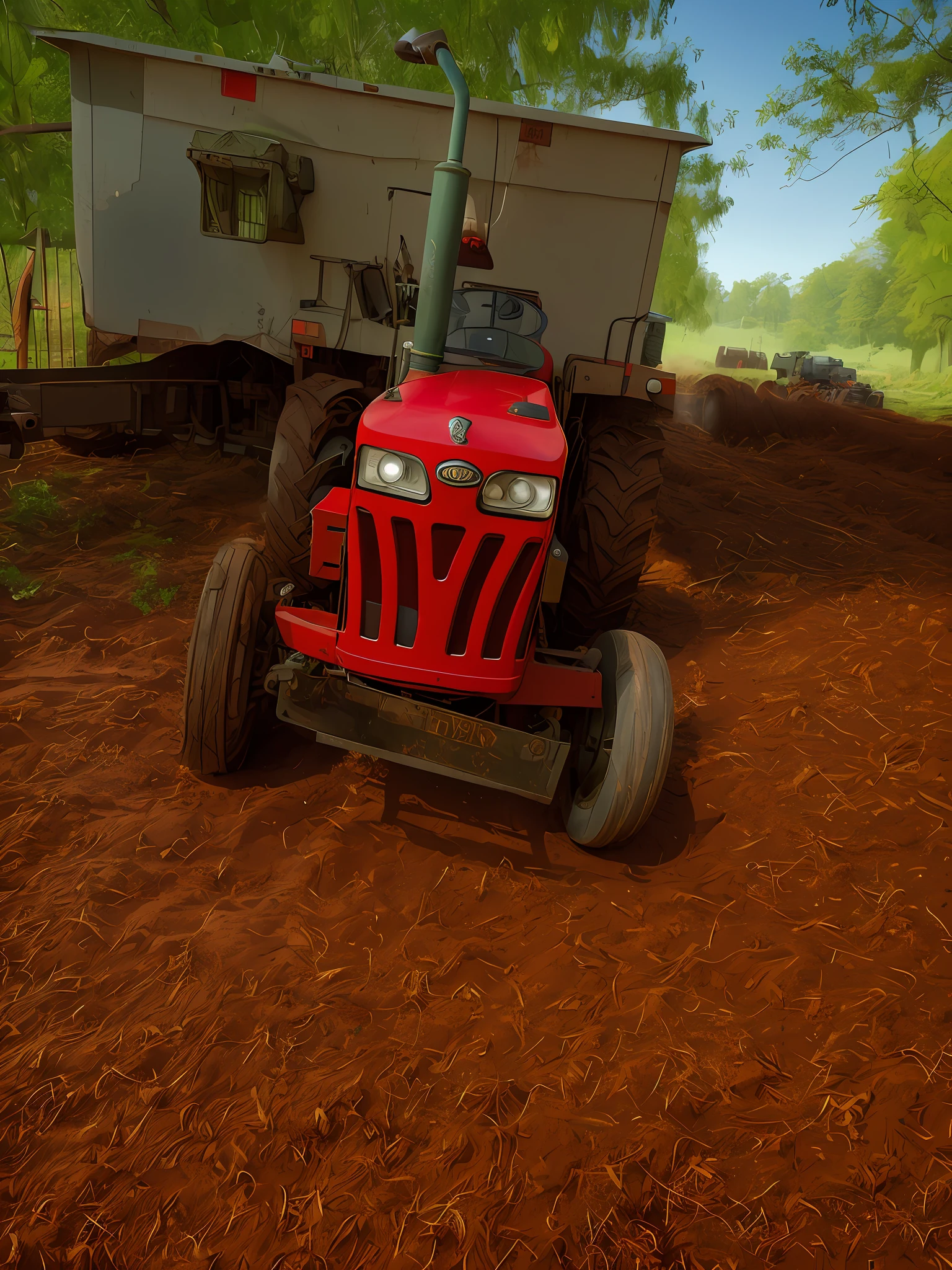 there is a red tractor parked in a dirt field, year 2 5 0 0, farmer, captured with sony a3 camera, full front view, mechanised, taken with a canon dslr camera, by John Wilson, farm land, front view, front view 2 0 0 0, 3/4 front view, front-view, vastayan, front shot, front side