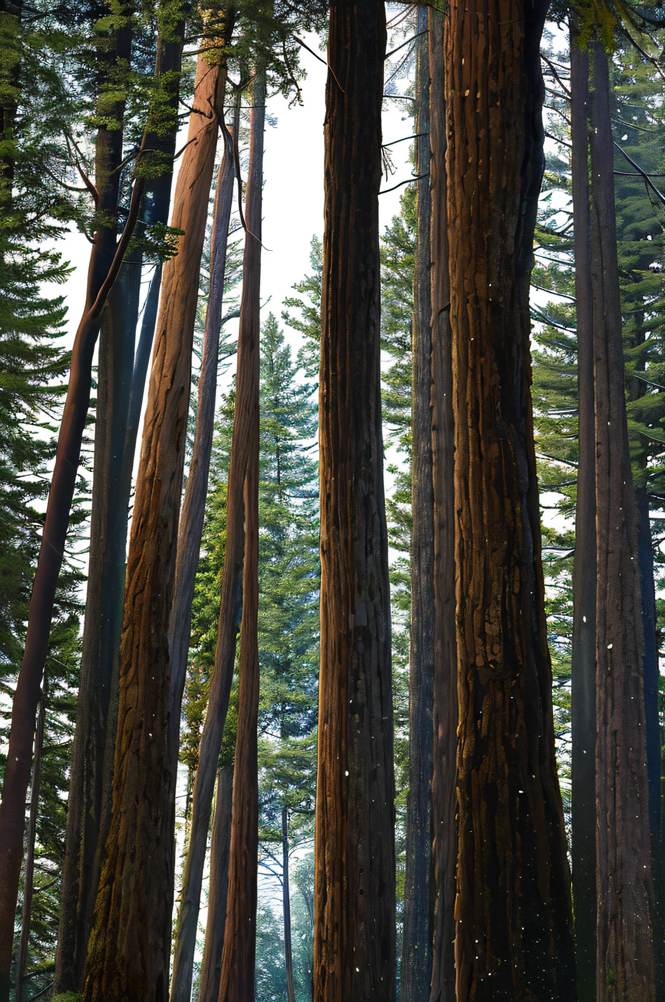tree, forest, redwood. Caravaggio. Dark colors.