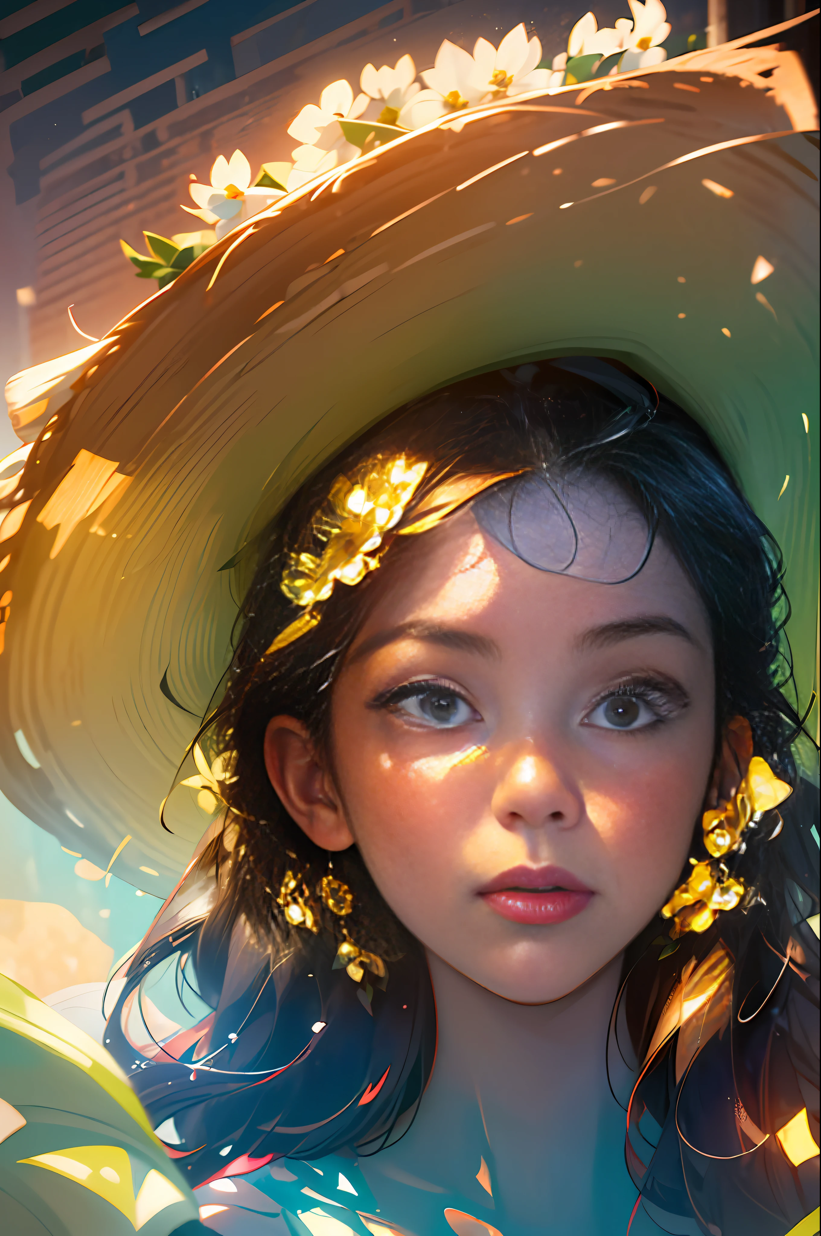 (extreme close up:1.5), (face focus:2),(Style of ???? ???:1.5),
((side face:2)),(1girl surrounded by soft_light:1.5), (backlighting:1.8), (lighting),(flowing fabric:1.3), ((Floral_summer_dress:1.5),(Straw_hat:1.3)),
(masterpiece), realistic, HDR, highly detailed, 8k, raw photo,
ambient occlusion, natural, harmonious composition, warm tones, fine art photography, --auto --s2