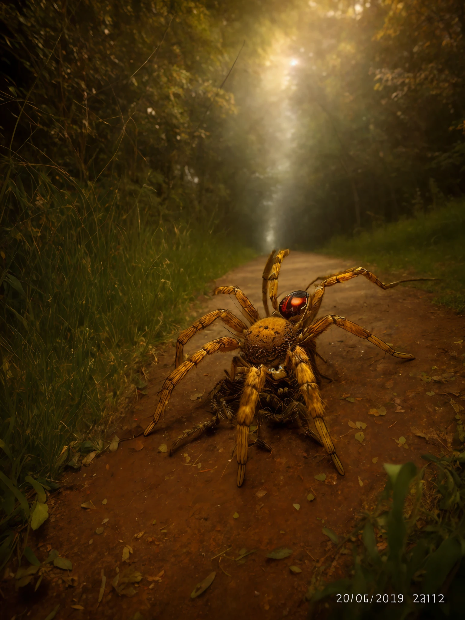 there is a spider that is sitting on the ground, an ugly giant spider, big spider, the photo shows a large, taken with sony a7r camera, captured with sony a3 camera, giant spider, taken with sony alpha 9, taken with a canon dslr camera, spider, giant spider foreground, with long antennae, fear of spiders