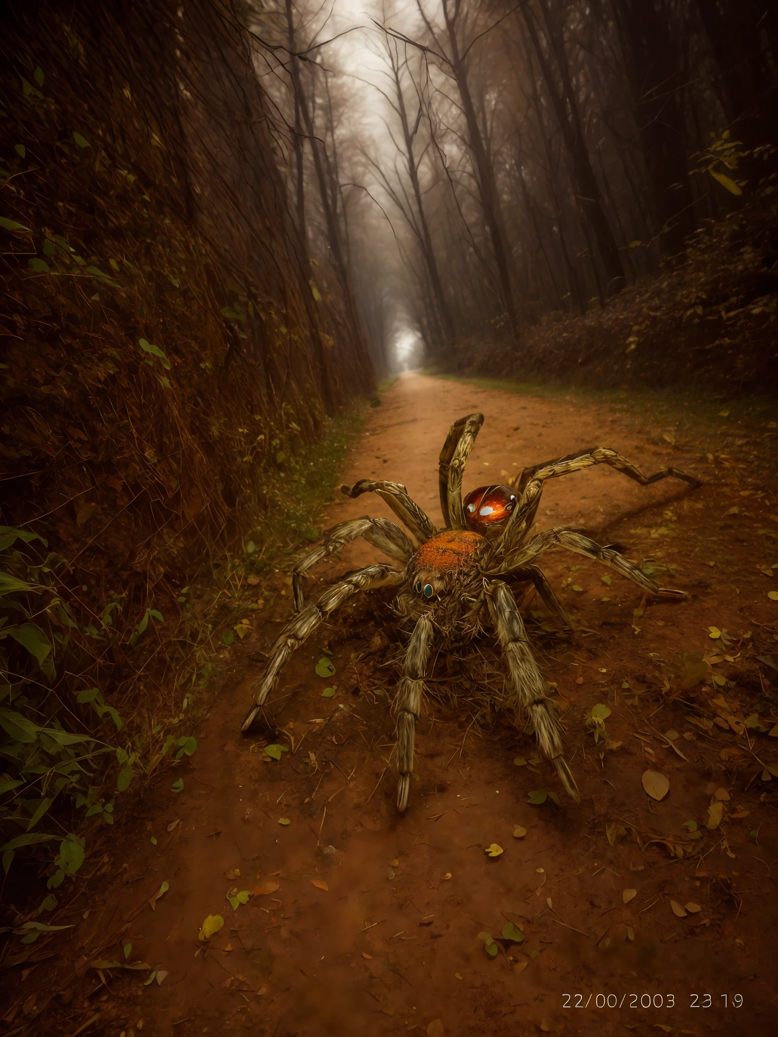 there is a spider that is sitting on the ground, an ugly giant spider, big spider, the photo shows a large, taken with sony a7r camera, captured with sony a3 camera, giant spider, taken with sony alpha 9, taken with a canon dslr camera, spider, giant spider foreground, with long antennae, fear of spiders