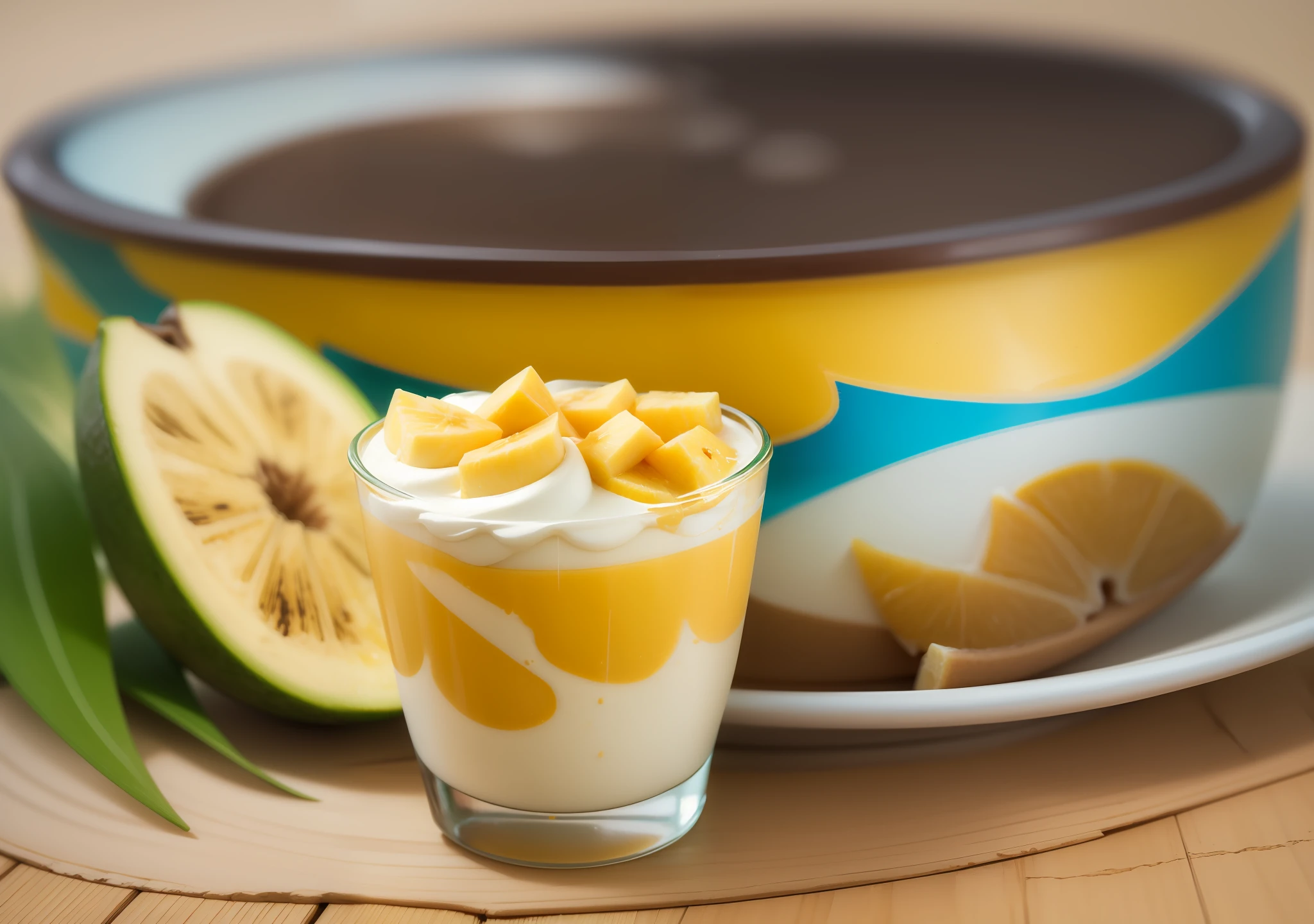 The taste of tropical paradise, a blend of creamy banana and sweet mango, with a touch of smooth milk.):0.8
