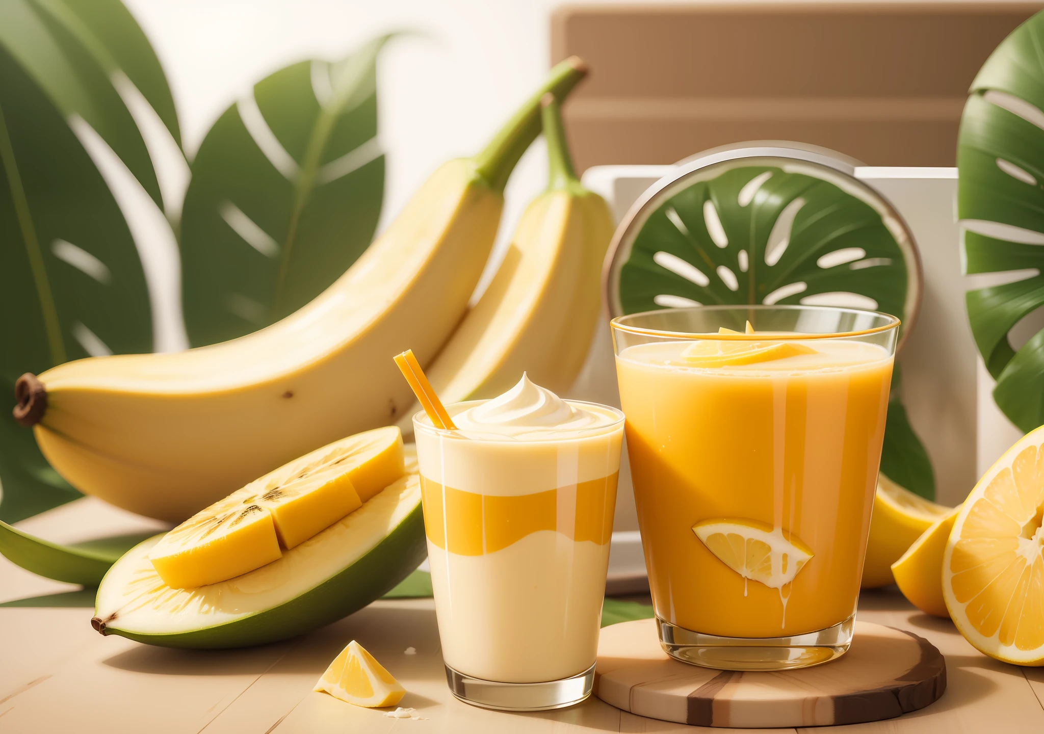 The taste of tropical paradise, a blend of creamy banana and sweet mango, with a touch of smooth milk.):0.8