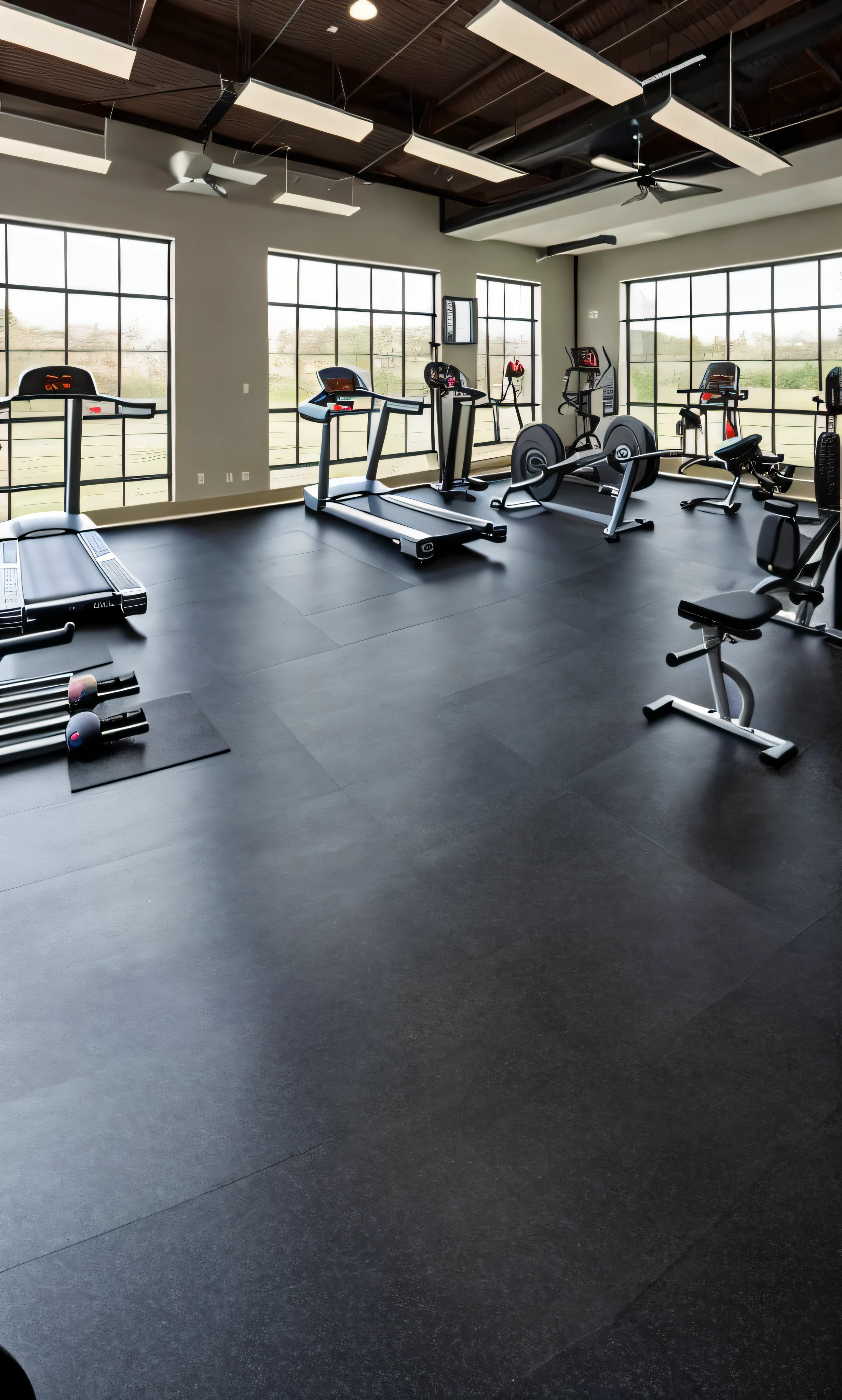 here is a gym room with a pair on the floor, background a gym, working out, in a gym, local gym, on a dark background, lifting weights, workout, gym, fitness, light, beautiful environment,