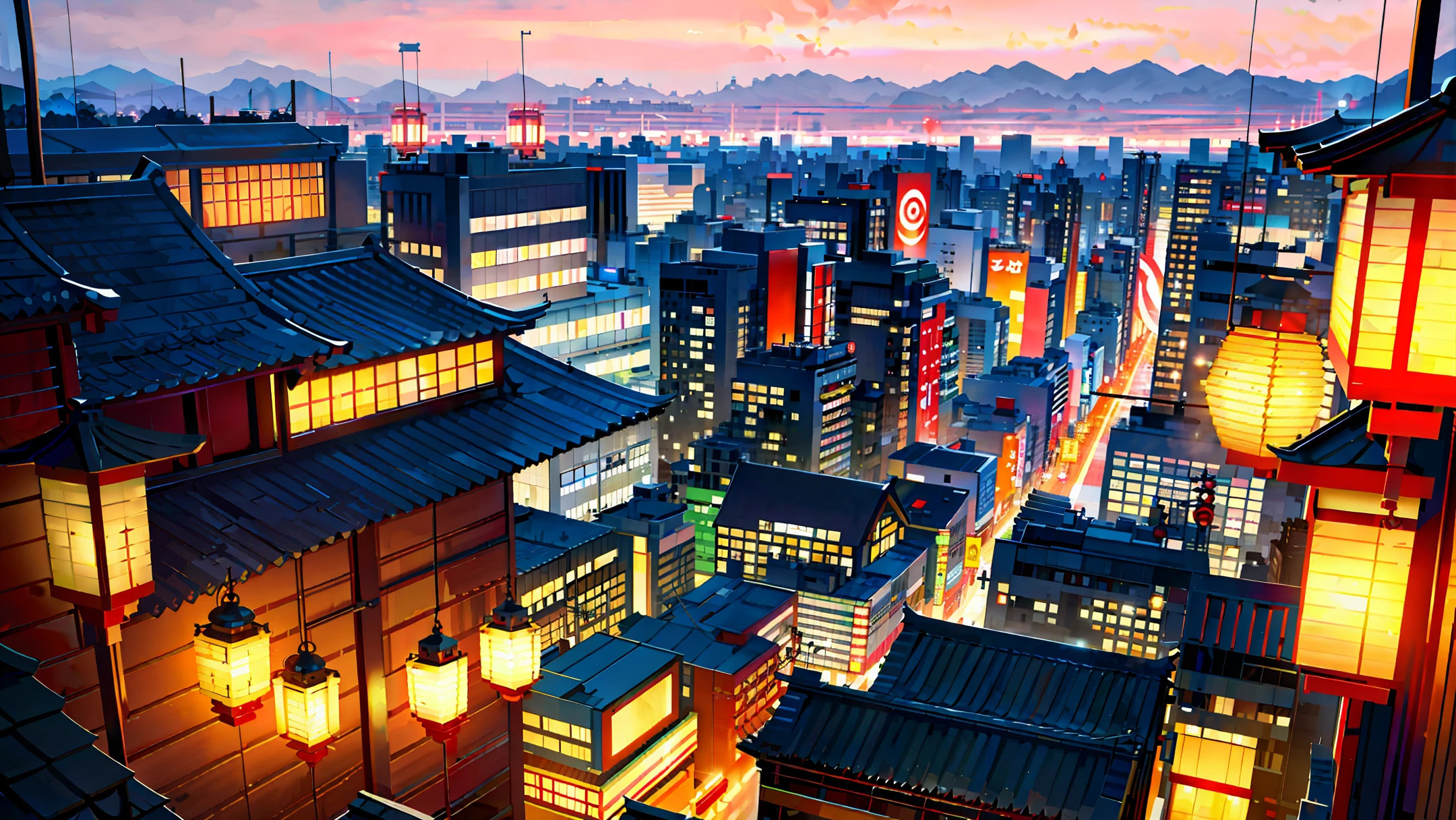 Background vectors for e-books and technology tutorials with theme Japan, Tokyo and Akihabara, city by night, Japanese lanterns,