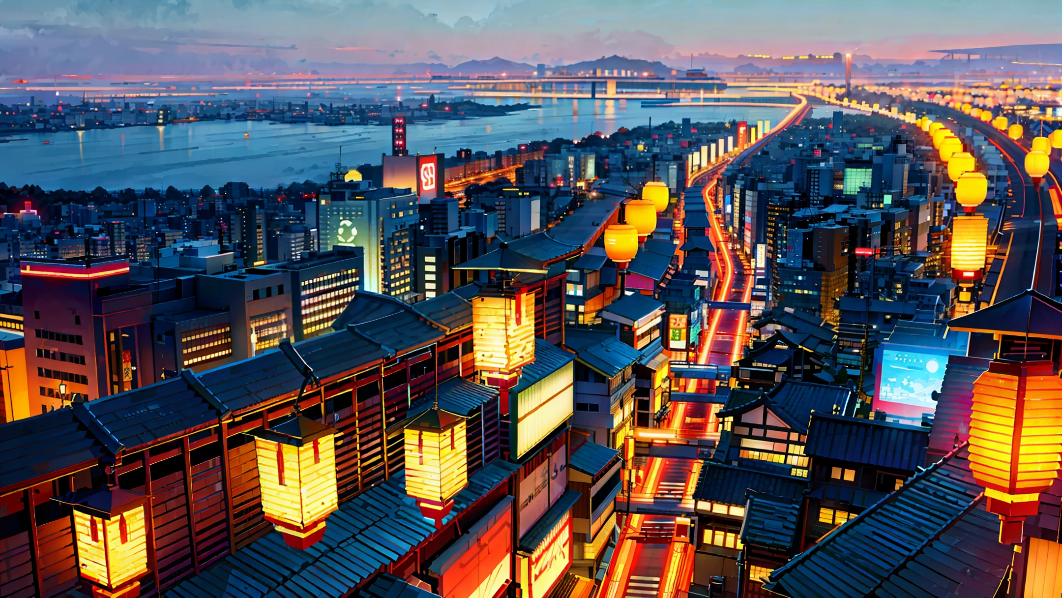 Background vectors for e-books and technology tutorials with theme Japan, Tokyo and Akihabara, city by night, Japanese lanterns,