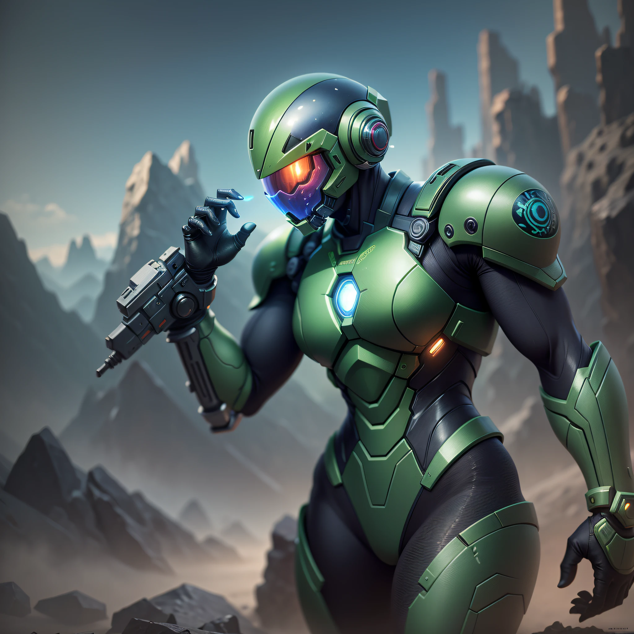 Create a Samus Aran with realistic armor on a different planet, with realism like Unreal Enginer 5.2 --auto --s2