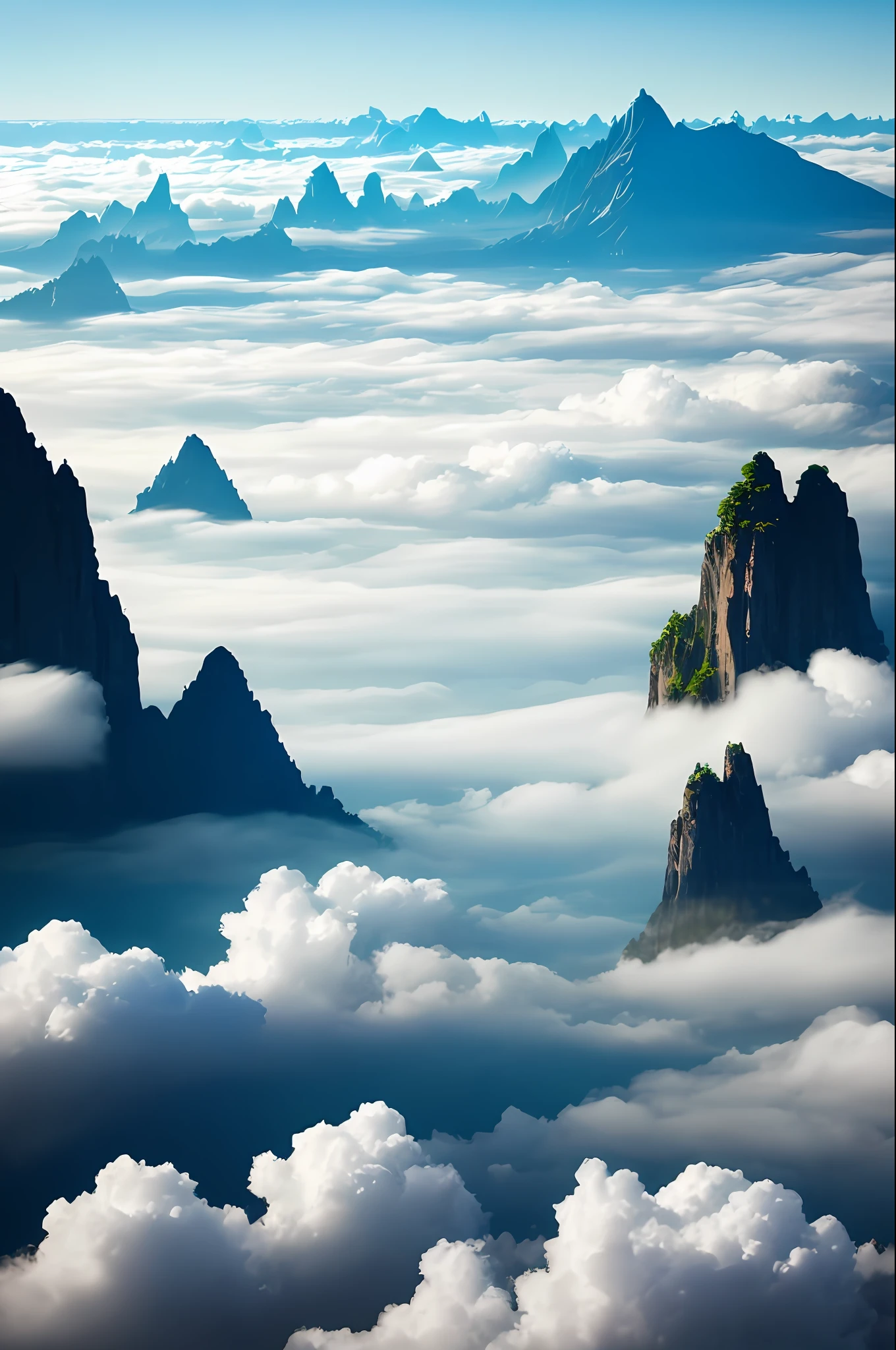 I rise above the clouds, and before my eyes unfolds a breathtaking spectacle. Under the blue sky, fluffy, white clouds stretch out like an endless sea, creating enchanting shapes that dance and float.

Among these clouds, I glimpse traces of the land below, a glimpse of the terrestrial landscape that remains beyond the reach of the clouds. Majestic mountains emerge boldly, their towering heights cutting through the clouds like stone sentinels. These colossal works of nature defy gravity and soar toward the horizon, silent witnesses to centuries of history.

Lush forests punctuate the landscape, revealing themselves as a green mantle that contrasts with the pristine white of the clouds. Towering trees stand proudly, extending their branches like welcoming arms, offering shelter and refuge to a myriad of creatures of nature.

From above, I can feel the serenity that emanates from this heavenly setting. The silence from on high is filled only by the whisper of the wind that pierces through the clouds and the sense of freedom that permeates the air. It is as if you are hovering between two worlds, witnessing the beauty of nature both above and below.

In this vision above the clouds, I feel transported to a realm untouched by the hustle and bustle of the earthly world. It is a moment of tranquility and wonder, an opportunity to appreciate the immensity and majesty of the universe. And as I glide gently through clouds and gaze out over the distant soil, I am reminded of the vastness and beauty that surrounds us, waiting to be explored and appreciated.