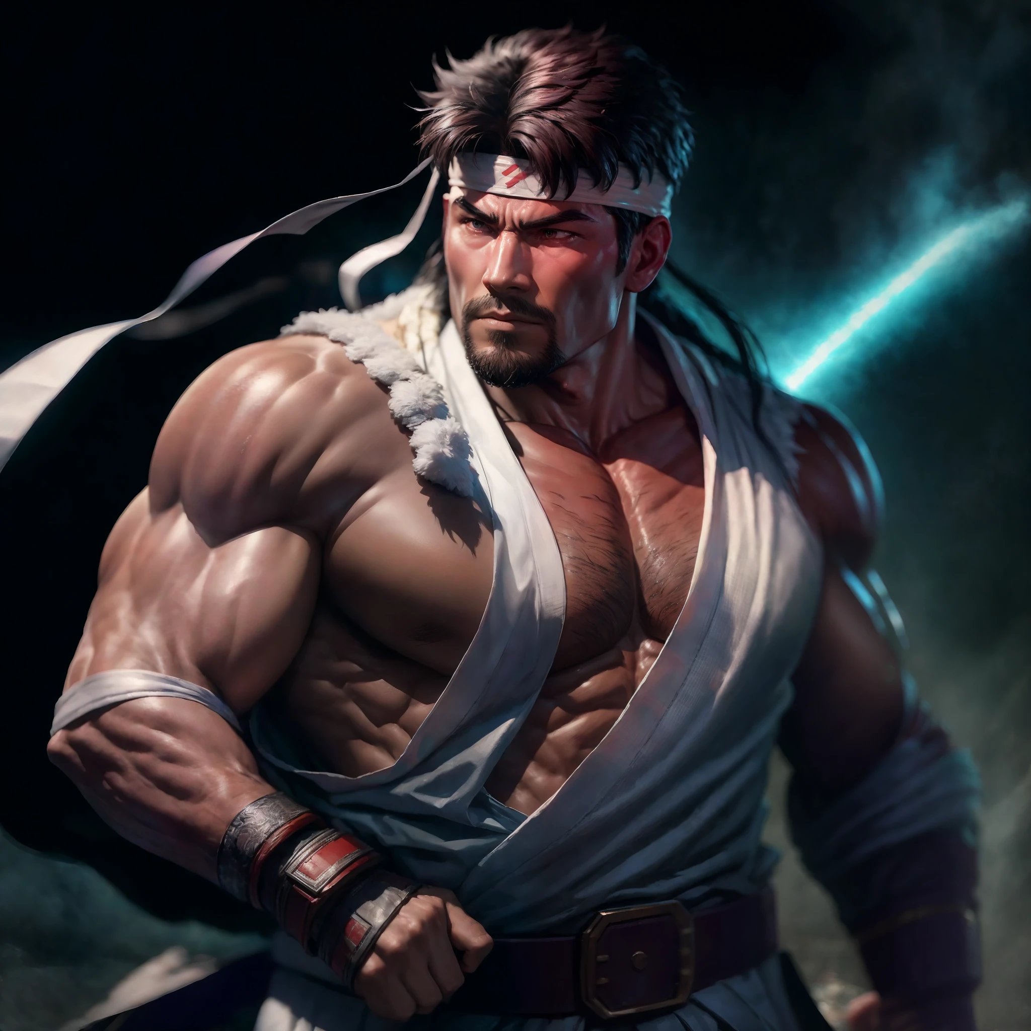 "Masterpiece artwork of John Biden as Ryu from Street Fighter, in ultra-detailed CG style. Best quality with impeccable illumination and dynamic angles. Ryu wearing his iconic white robe and headband, poised for action. Deep and detailed shadows, with excellent depth-of-field and perfect saturation. A vibrant and dynamic scene with all the energy of Street Fighter captured in one stunning image."