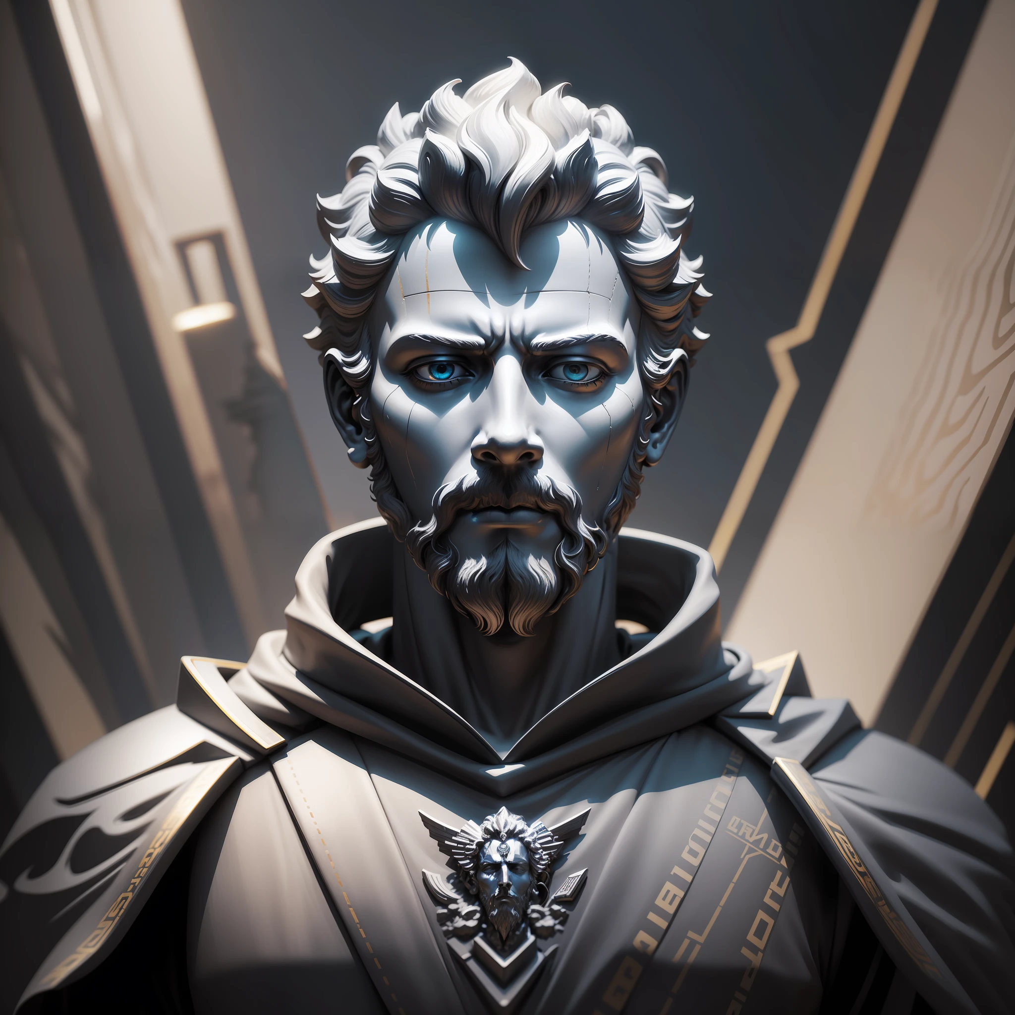 statue with face of Marcus Aurelius in cyber punk style, black background, ultra quality, 16k, ultra realistic