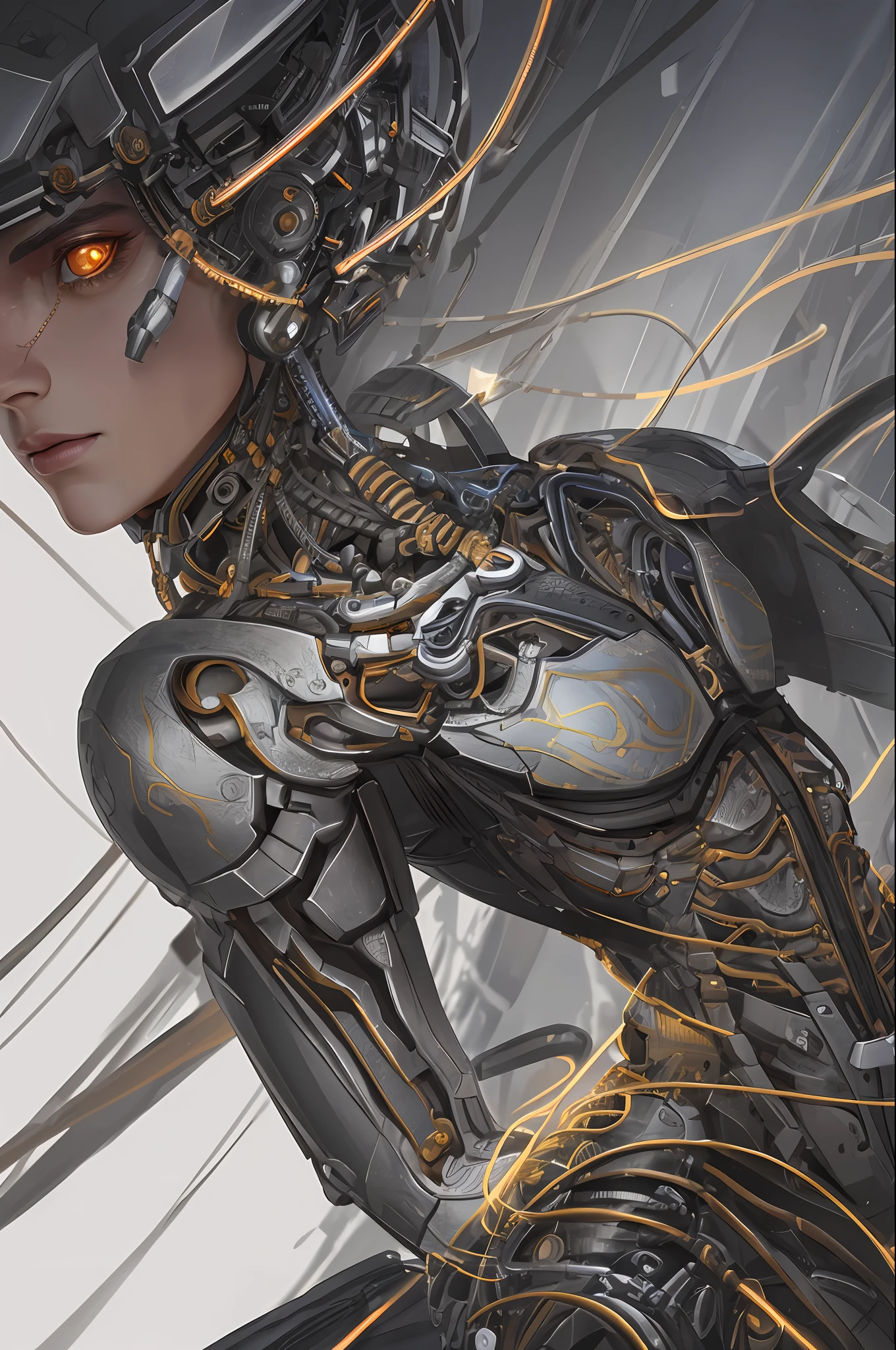 1mechanical girl,((ultra realistic details)), portrait, global illumination, shadows, octane render, 8k, ultra sharp,metal,intricate, ornaments detailed, cold colors, egypician detail, highly intricate details, realistic light, trending on cgsociety, glowing eyes, facing camera, neon details, machanical limbs,blood vessels connected to tubes,mechanical vertebra attaching to back,mechanical cervial attaching to neck,sitting,wires and cables connecting to head