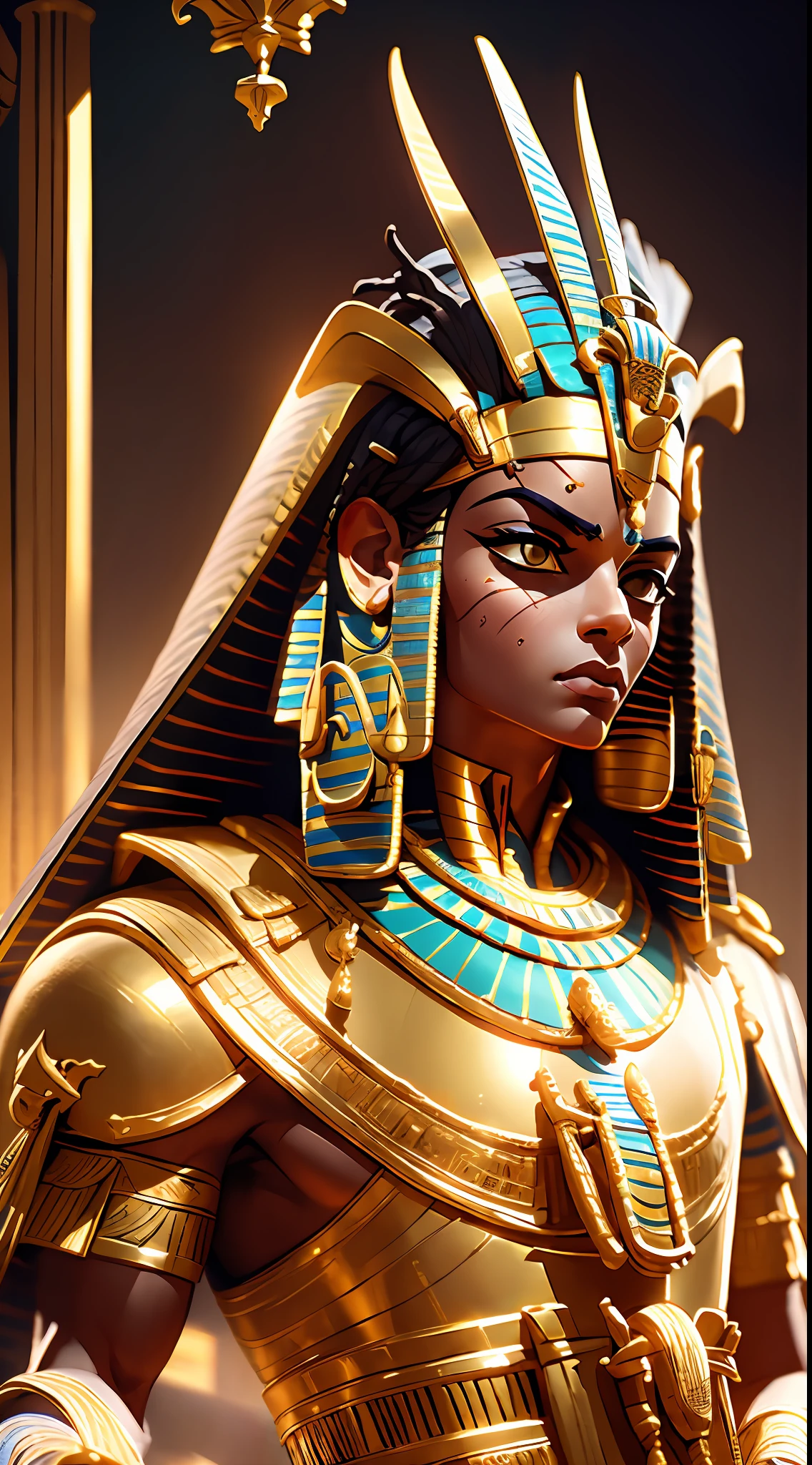 (optimized Prompt)
The mighty Pharaoh, Ramesses II, King of Egypt, stands before a crowd of his devoted soldiers who are in awe of him. The scene is beautifully depicted with ultra-detailed CG and illuminating shadows. The highly saturated image captures the essence of this powerful moment, with Ramesses II dressed in royal robes and adorned with glorious gold jewelry. The lavish Egyptian setting is complete with symbols of power, such as the pyramids and hieroglyphics.