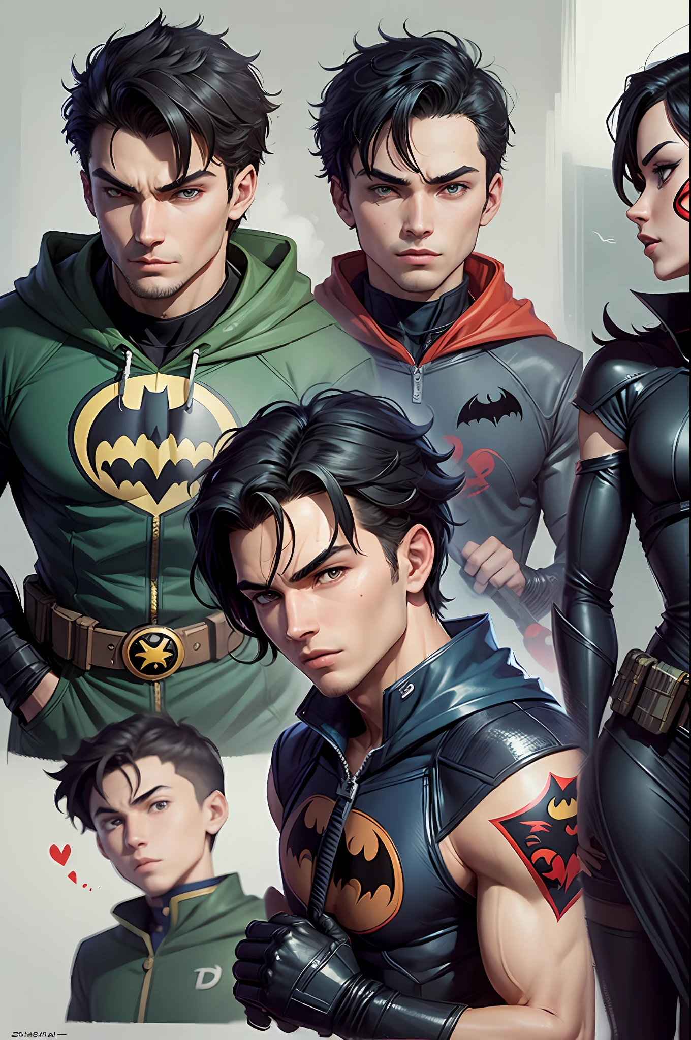 Robin wears the Batman symbol and wears a simple eye-only mask (son of Batman), smart, blue and red DC Comics-style uniform, suspicious, rebellious, martial arts expert, friend of Robin's son of Batman, 64k,
