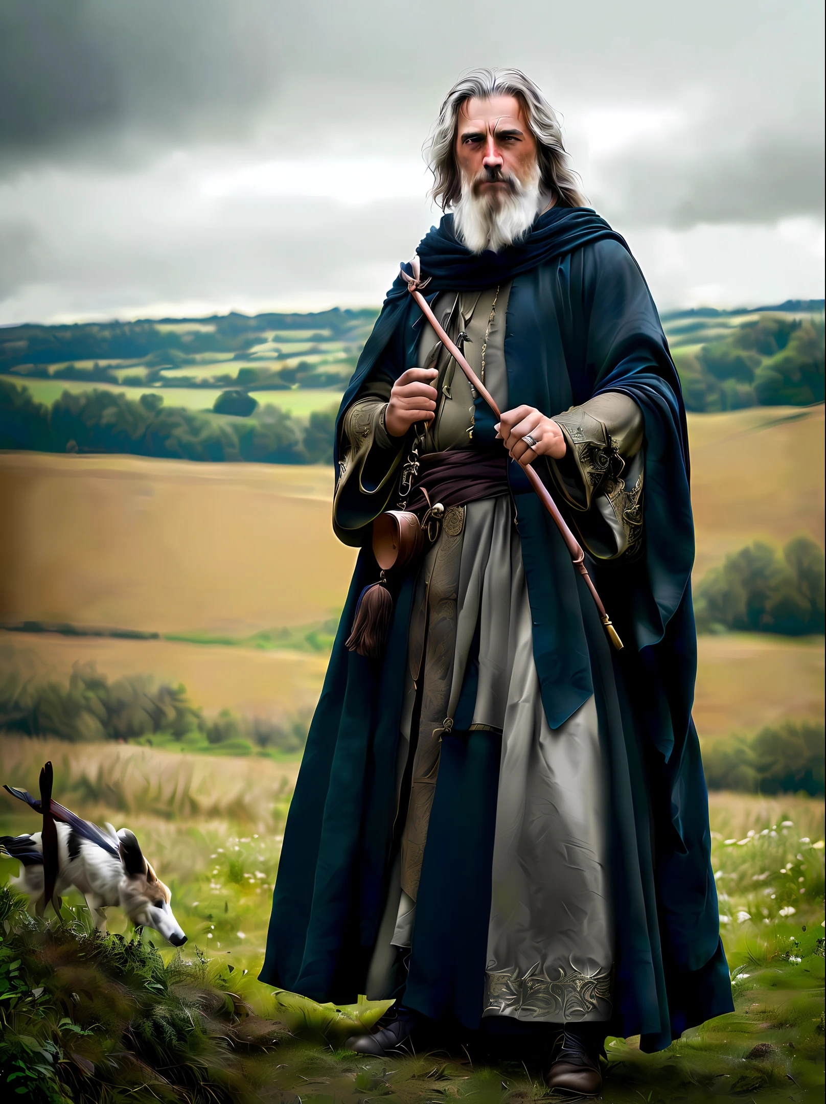 The brave young shepherd, David, standing tall with determination, his sling in hand.
