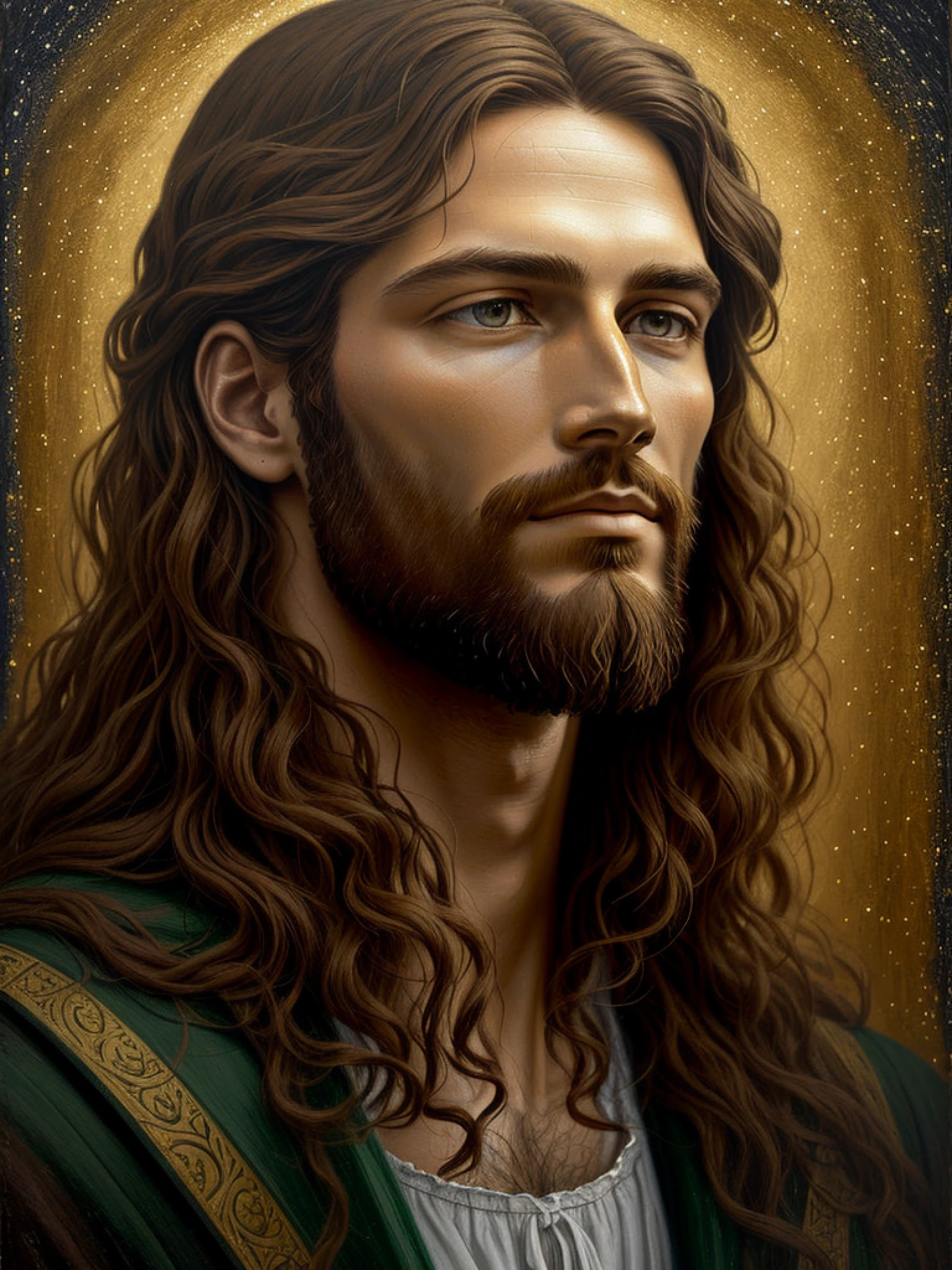 (JESUS CHRIST made of clay), (In the style of Arthur Hughes), heavy impasto, volumetric lighting, detailed, intricate, detailed face