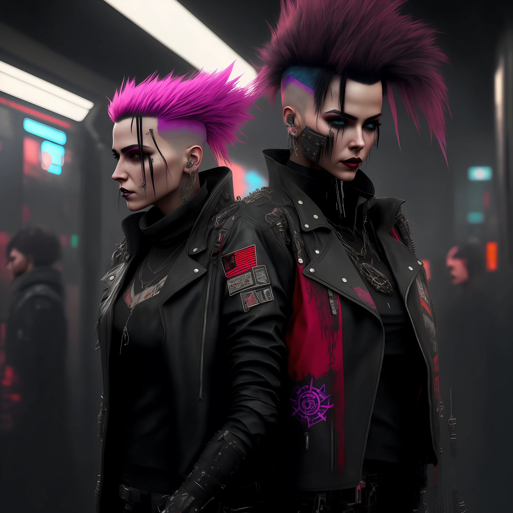 there are many people on a subway with punk hair, cyberpunk digital realistic art, digital cyberpunk - porter's art from movie 80, 2077, cyberpunk style, cyberpunk art style, hyper-realistic cyberpunk style, cyberpunk cinema art, sexy female cyberpunk girl, in cyberpunk city, cyberpunk anime girl, cyberpunk streetwear, modern cyberpunk movie, cyberpunk anime art, cyberpunk art style,  Cyberpunk style, has cyberpunk style, sunset, sun through the window, sunshine, short punk leather jacket, women's short leather jacket, female biker style jacket, punk belly out jacket, antifascist flag, antifascism, punk with an antifa flag, antifascist red and black flag, mad max realism, mad max movie, antifascist poterto.