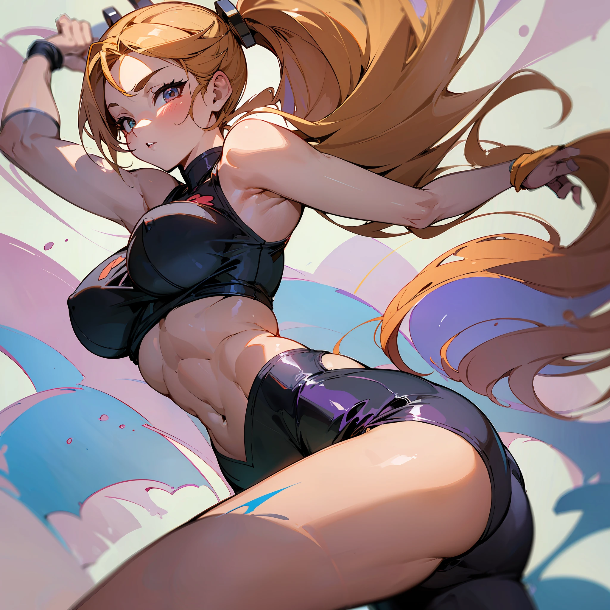 (level difference: 1.8), (Paint colliding and splashing on the canvas) miaobishenghua painting, a closeup of a beautiful cartoon woman with toned and sexy derrière, in dynamic pose, with tight gym-appropriate clothing emphasizing curves, smooth skin, and confident expression. (detailed, high quality), derrière shapely, commission, Lola fanart, insanely inflated hips, Cammy, stronger pose, curving, lit from behind "watercolor:1.5, watercolor (watercolor (hight \\\\) )":0.6 --auto --s2