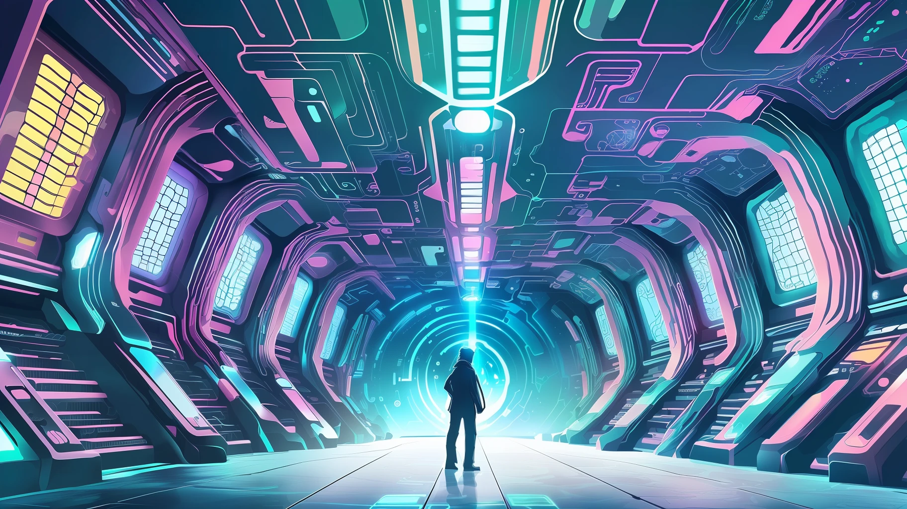 Create an illustration depicting a futuristic environment where humans, artificial intelligences, and furries coexist harmoniously. The scene should convey an atmosphere of cooperation, diversity, and inclusivity. Use vibrant colors and technological elements to represent the presence of AIs while incorporating characteristic furry elements such as anthropomorphic animal traits. Be creative and surprise me with your vision of this futuristic coexistence. --auto --s2