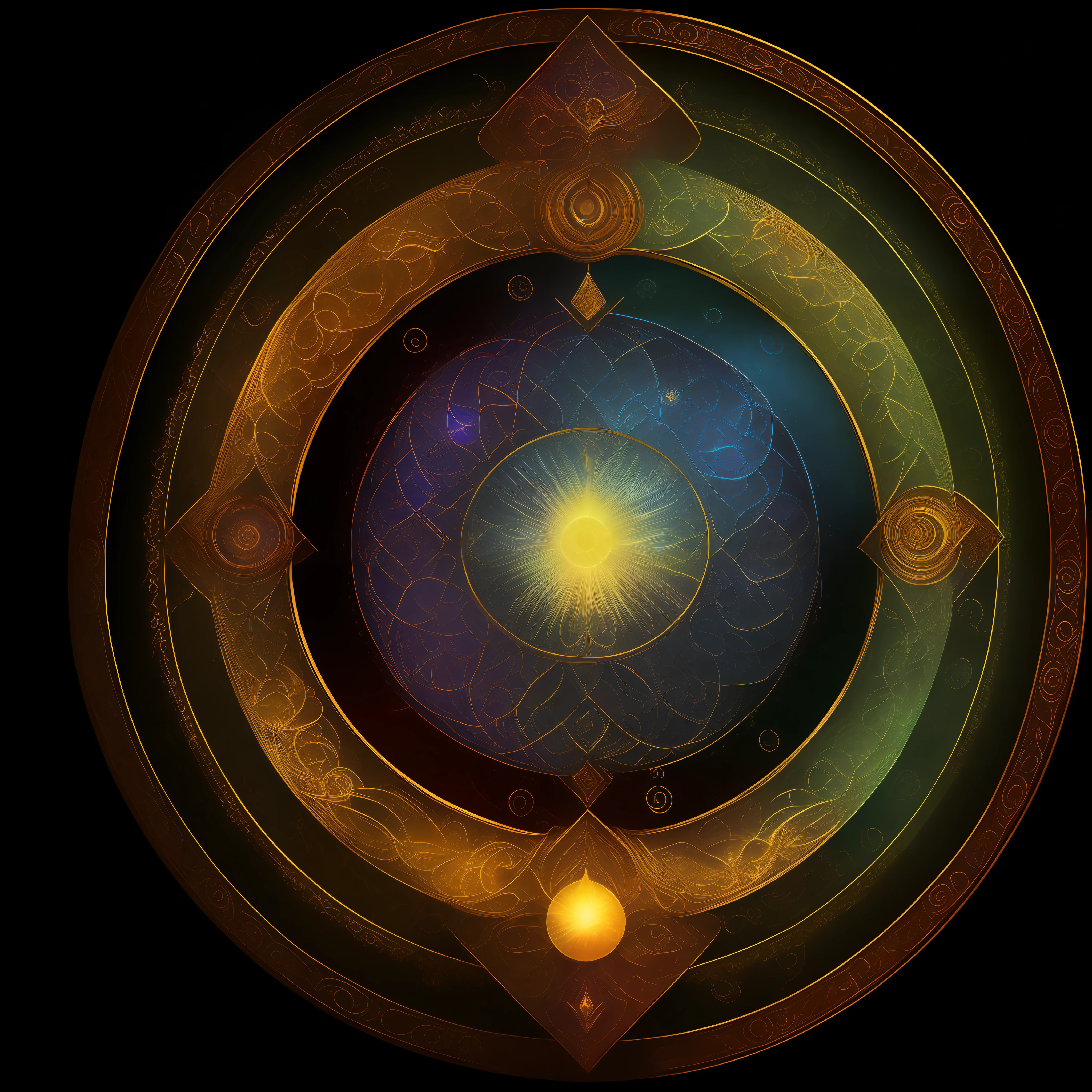 (an illustration of "magic circle", an illustration of "Talisman of Abundance", an illustration of "Emblem for enrichment", an illustration of "Insignia of wealth", an illustration of "Sign of opulence", environment rich in detail, vivid colors, exquisite lighting, many effects of bright particles),(Goetic sigil:1.2,magic circle),(harmonious traits,hypnotists,occult symbols),(Luck:1.3,wealth:1.3, fertility:1.3),(fine strokes,rich details),(fertile enchanted circle,magical details),(Wealth, luck, abundance),