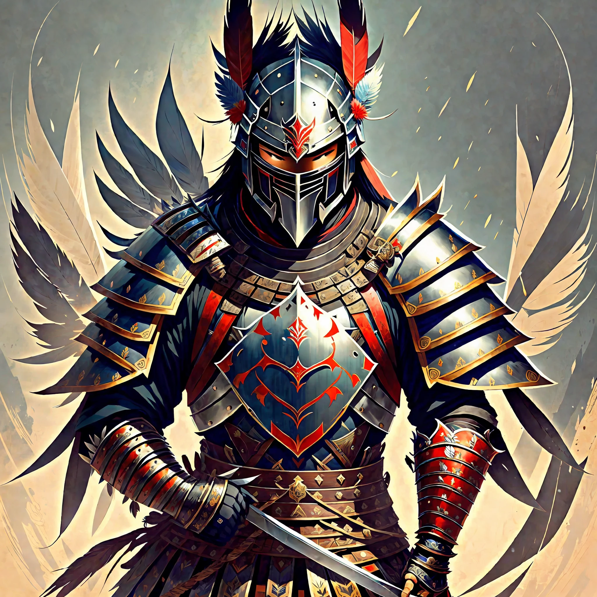 samurai, knight, armor, armor, feathers, swords, --auto --s2
