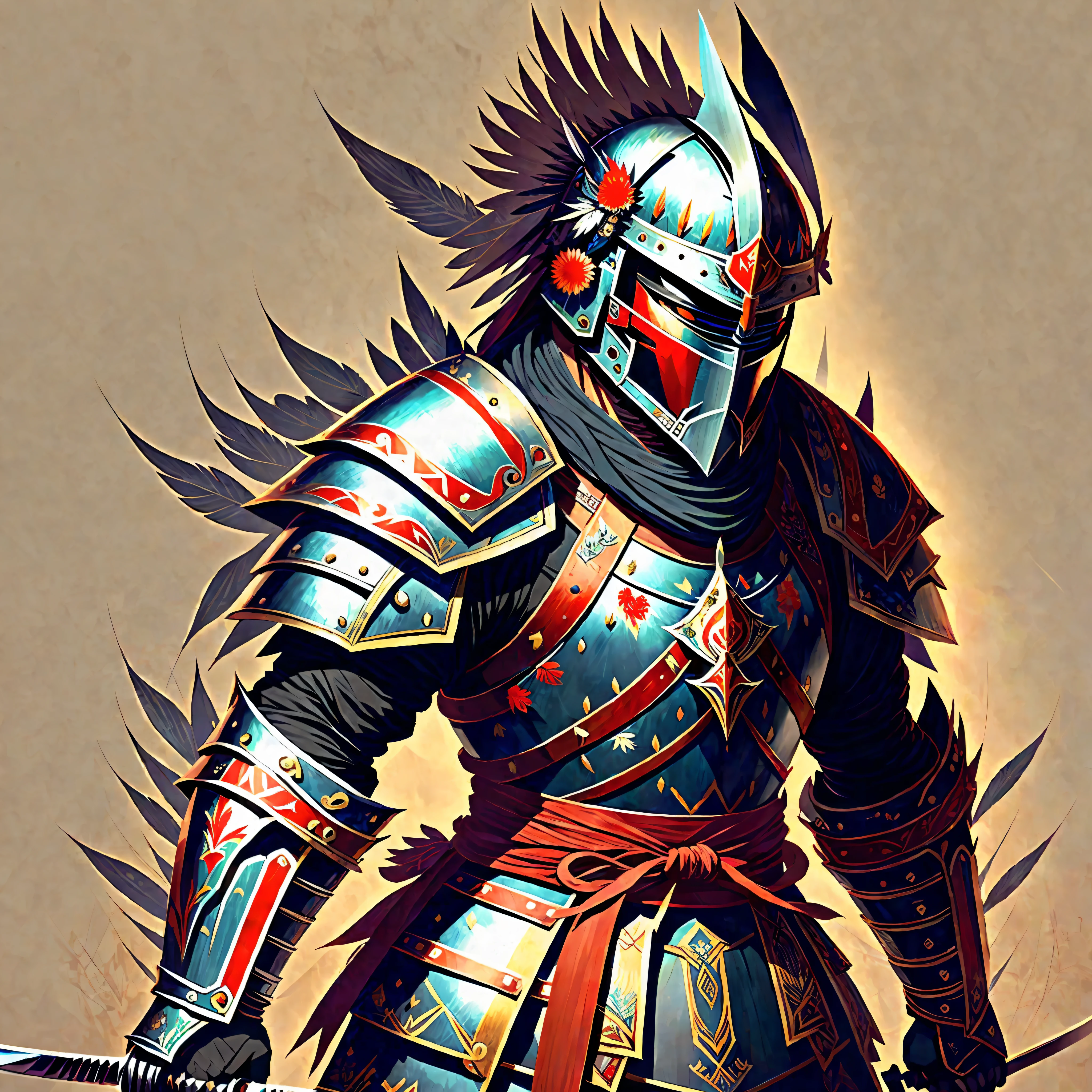 samurai, knight, armor, armor, feathers, swords, --auto --s2