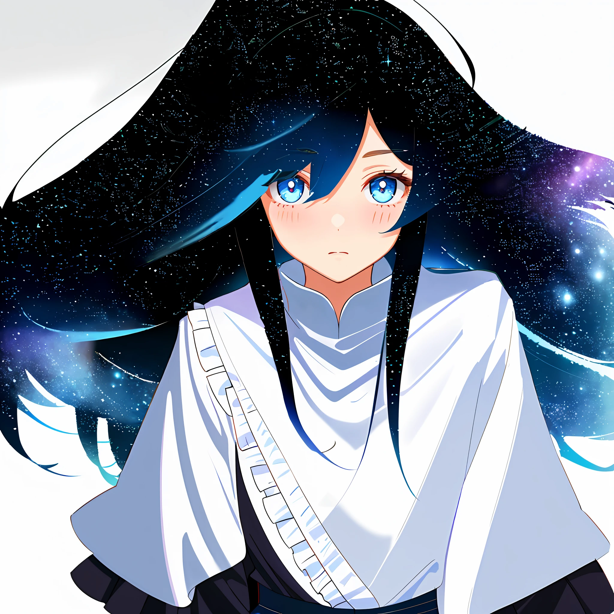 Masterpiece, 1 girl, hair gradient with the feeling of starry sky, the main body is self-color, there is dull hair, blushing, blue eyes,