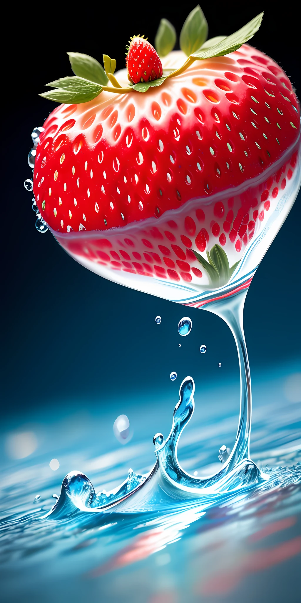 Only a pretty strawberry, dripping water droplets, fruit photography, commercial photography, ultra realistic, realistic style, high detail, ultra hd, 4K, blue background