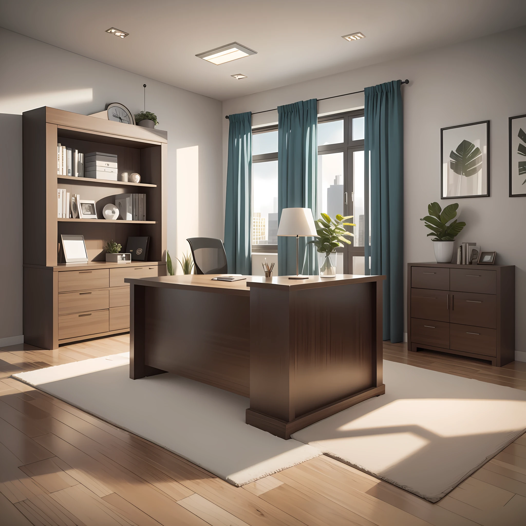 office, 3 x 2,5 meters, table with 2 x 0,90 meters, modern, elegance, realistic, 8k --auto --s2