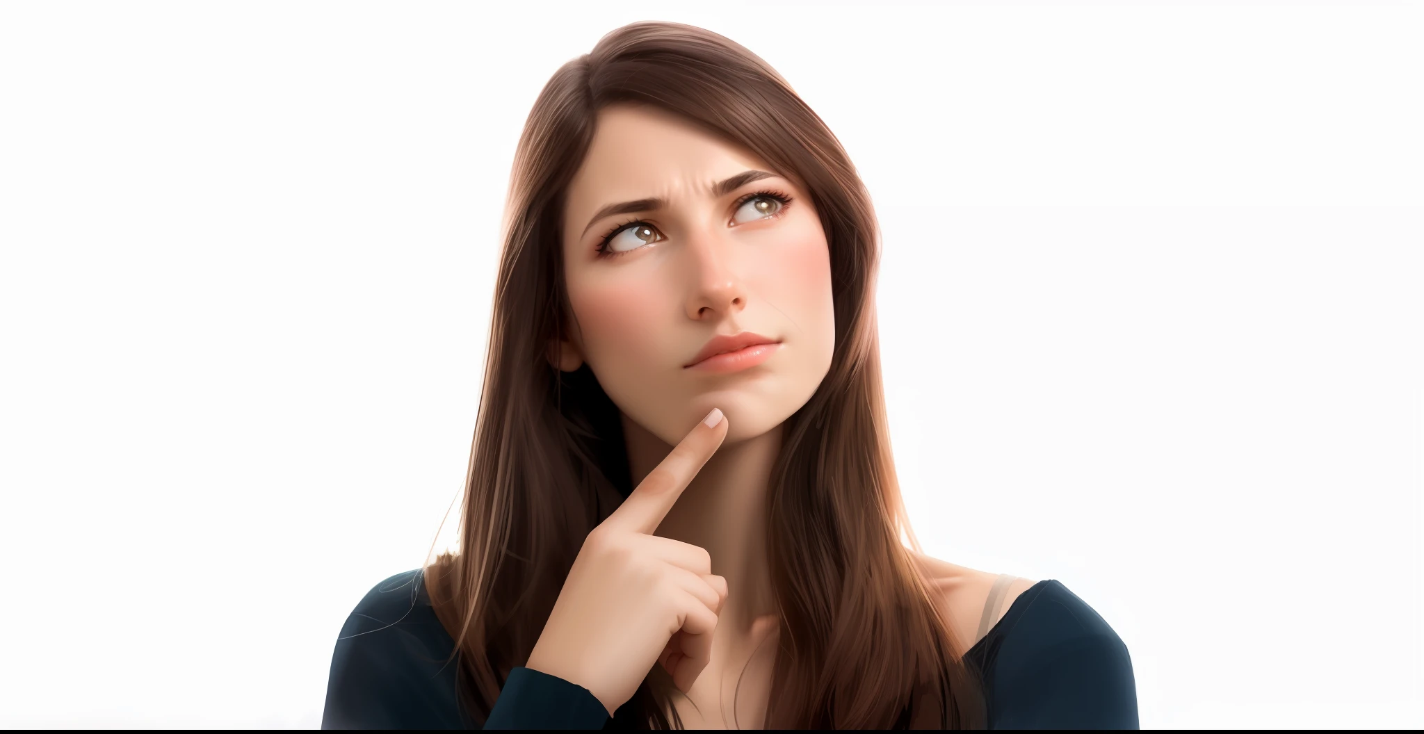 woman with finger on lips looking up at something with a thoughtful look, looking confused, hovering indecision, thinking pose, with a pointed chin, pensive and hopeful expression, pointed chin, pondering, thoughtful expression, istockphoto, hand on her chin, woman's face looking off camera, half image, confused facial expression, featured, looking away from viewer