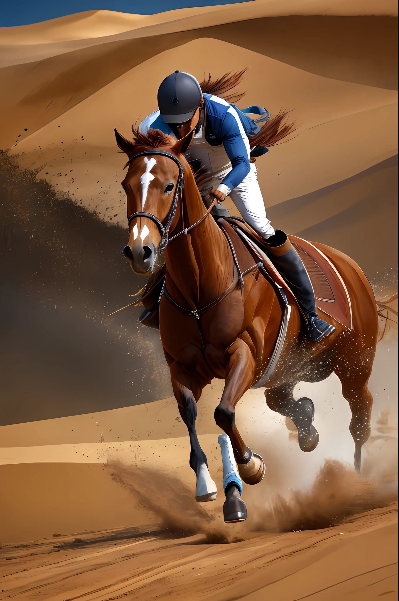 a brown horse is running at full gallop in the desert landscape - --auto --s2
