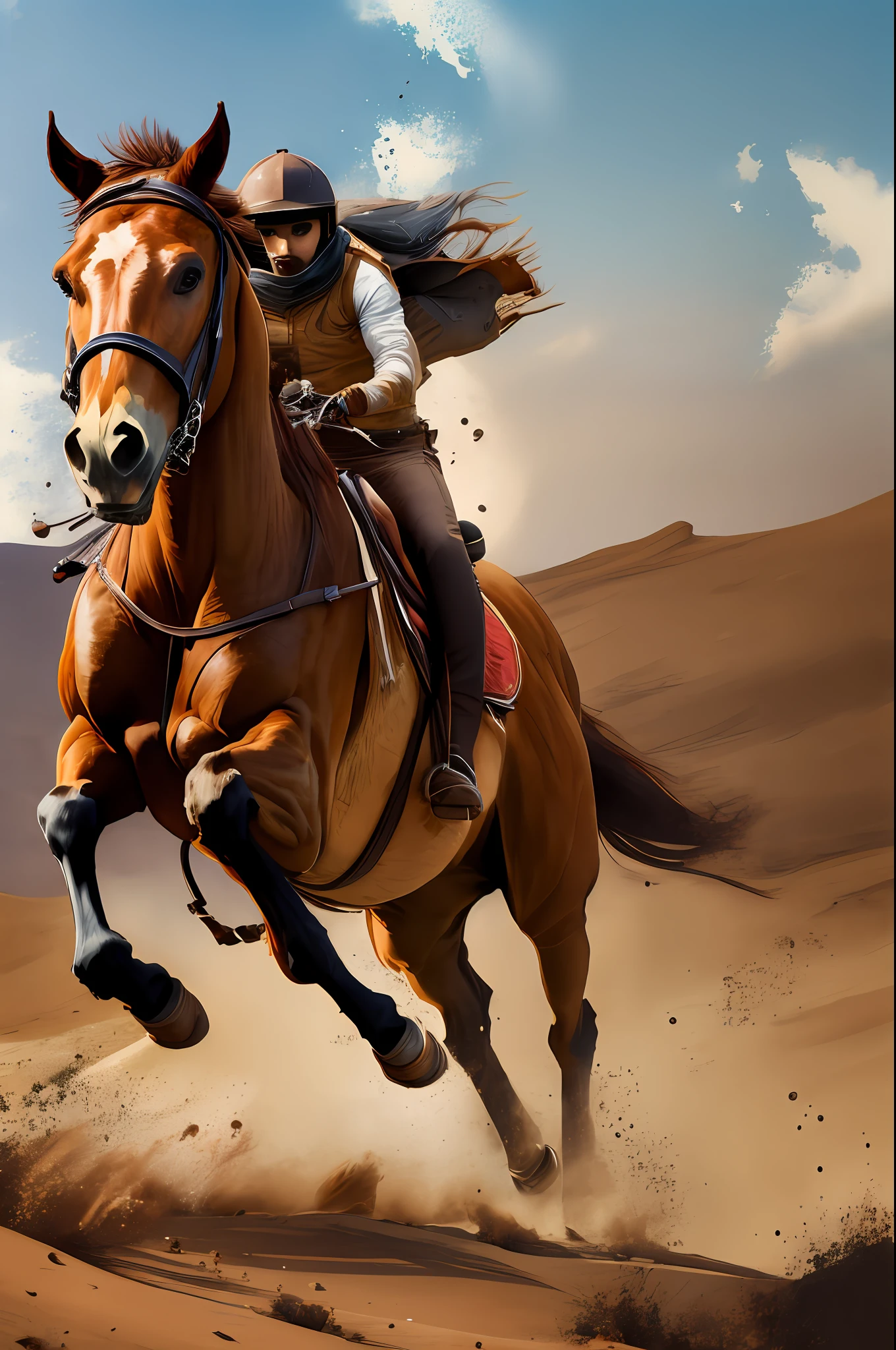 a brown horse is running at full gallop in the desert landscape - --auto --s2