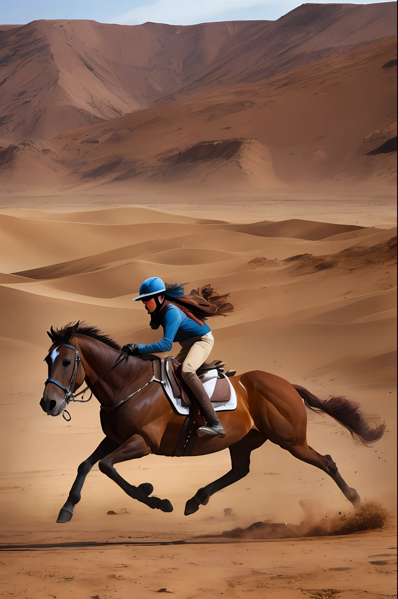 a brown horse is running at full gallop in the desert landscape - --auto --s2