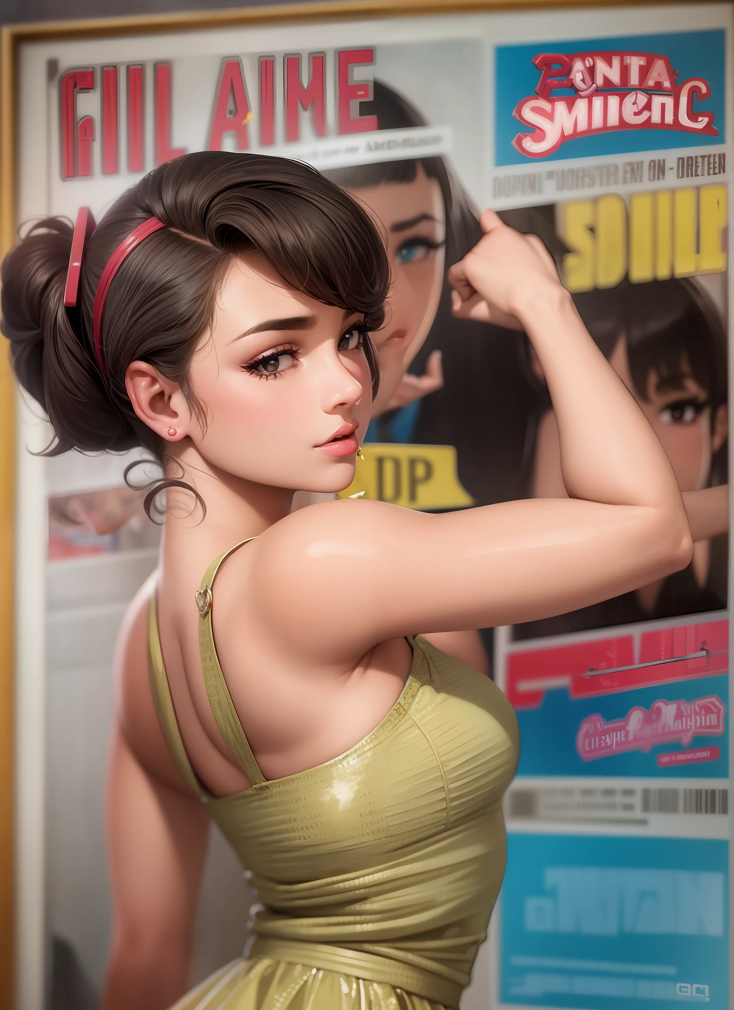 isabelmoner-smf, dora, from the back: 1.5, satirical poster ,arafed image of a girl's kiss in pin up style arbitrarily, Gil Elvgren style, Artgerm and Gil Elvgren, Gil Elvgren, pin-up art, gill elvgren inspired by Gil Elvgren, pin-up, pin-up, pin-up, vintage pin-up, gil älvgren 50 mm
