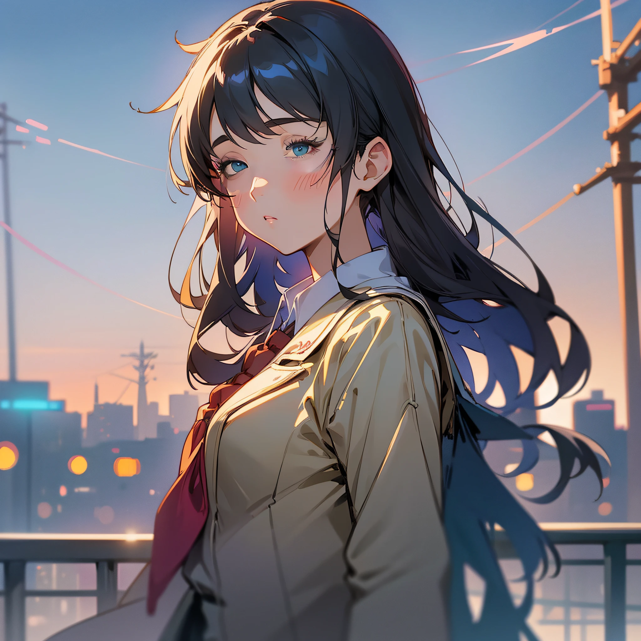 (large-scale masterpiece), perfect quality, perfectly detailed, CG effect, 8K wallpaper, beautiful illustration, beautiful background, dynamic angle, dynamic pose, (one girl), blue eyes, (multicolor hair + silver hair: 1.3 + red hair: 1.2 + purple hair + yellow hair: 1.3 + green hair: 1.3), white wuxiang clothes, ribbon around the neck, beautiful face, many drops of water, clouds, twilight, wide plan, watercolor.