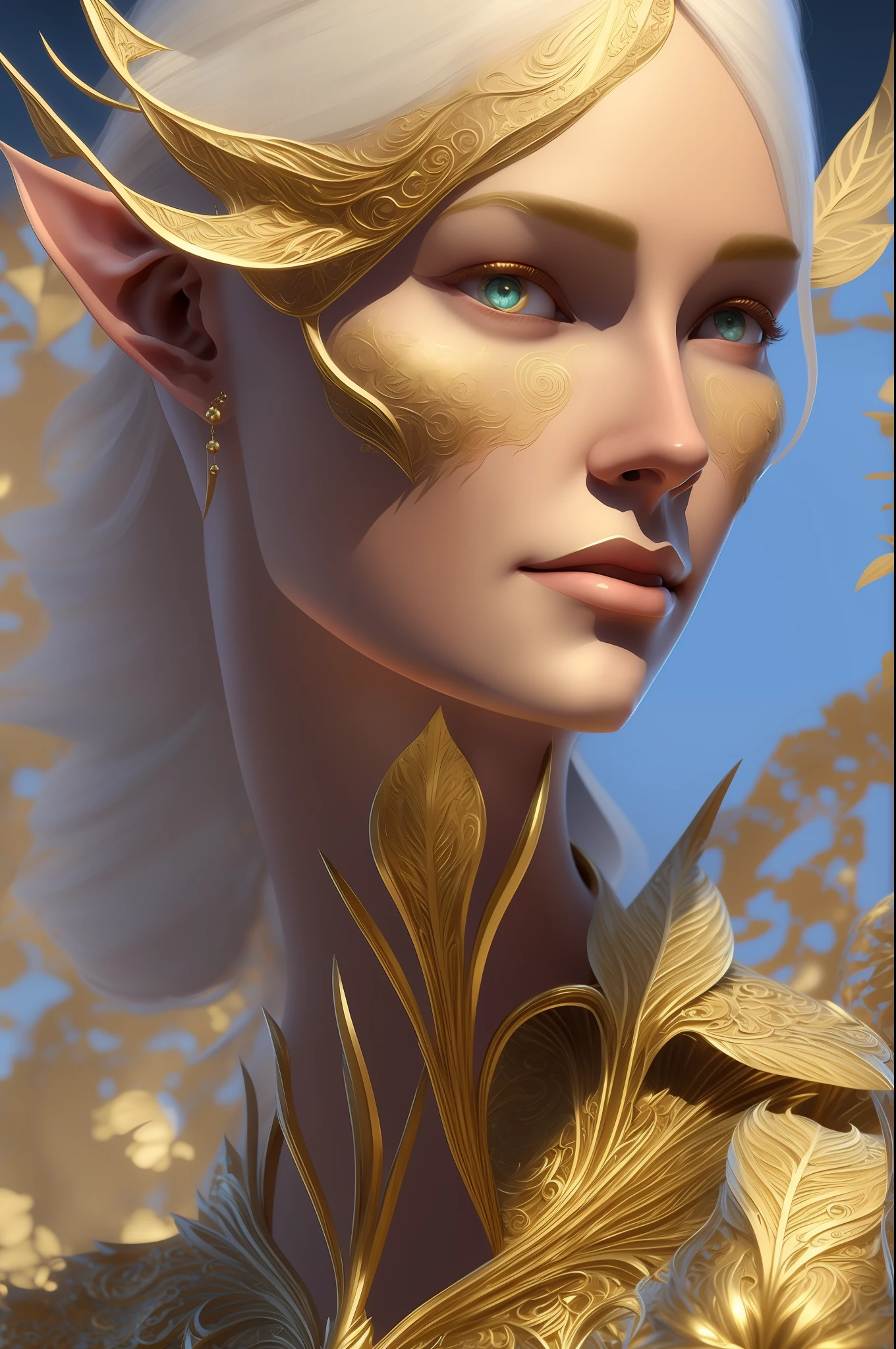 portrait of female elf, intricate, elegant, highly detailed, digital painting, artstation, concept art, smooth, sharp focus, illustration, art by artgerm and greg rutkowski and alphonse mucha, 8k