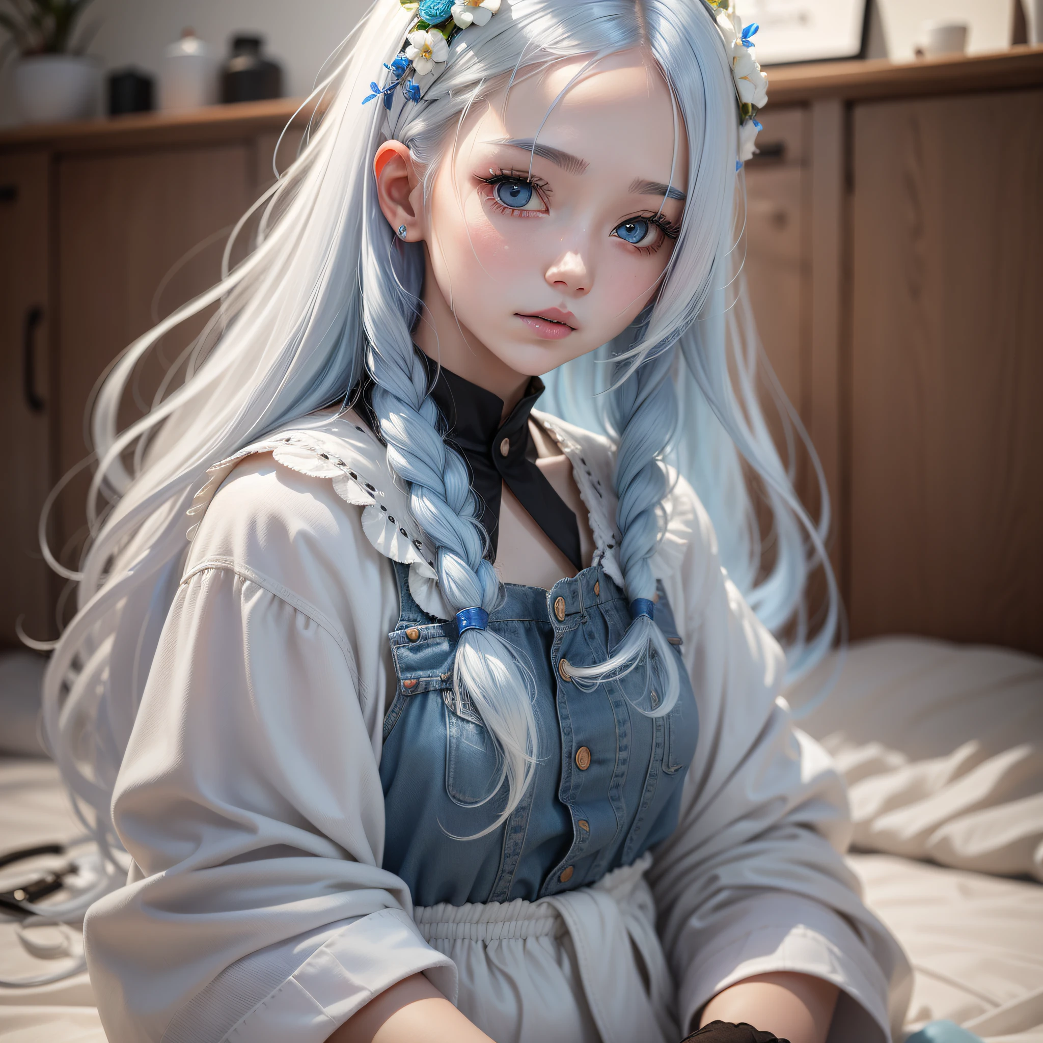 1 girl, (white skin: 1.2), colored inner hair,[ silver hair|blue hair]