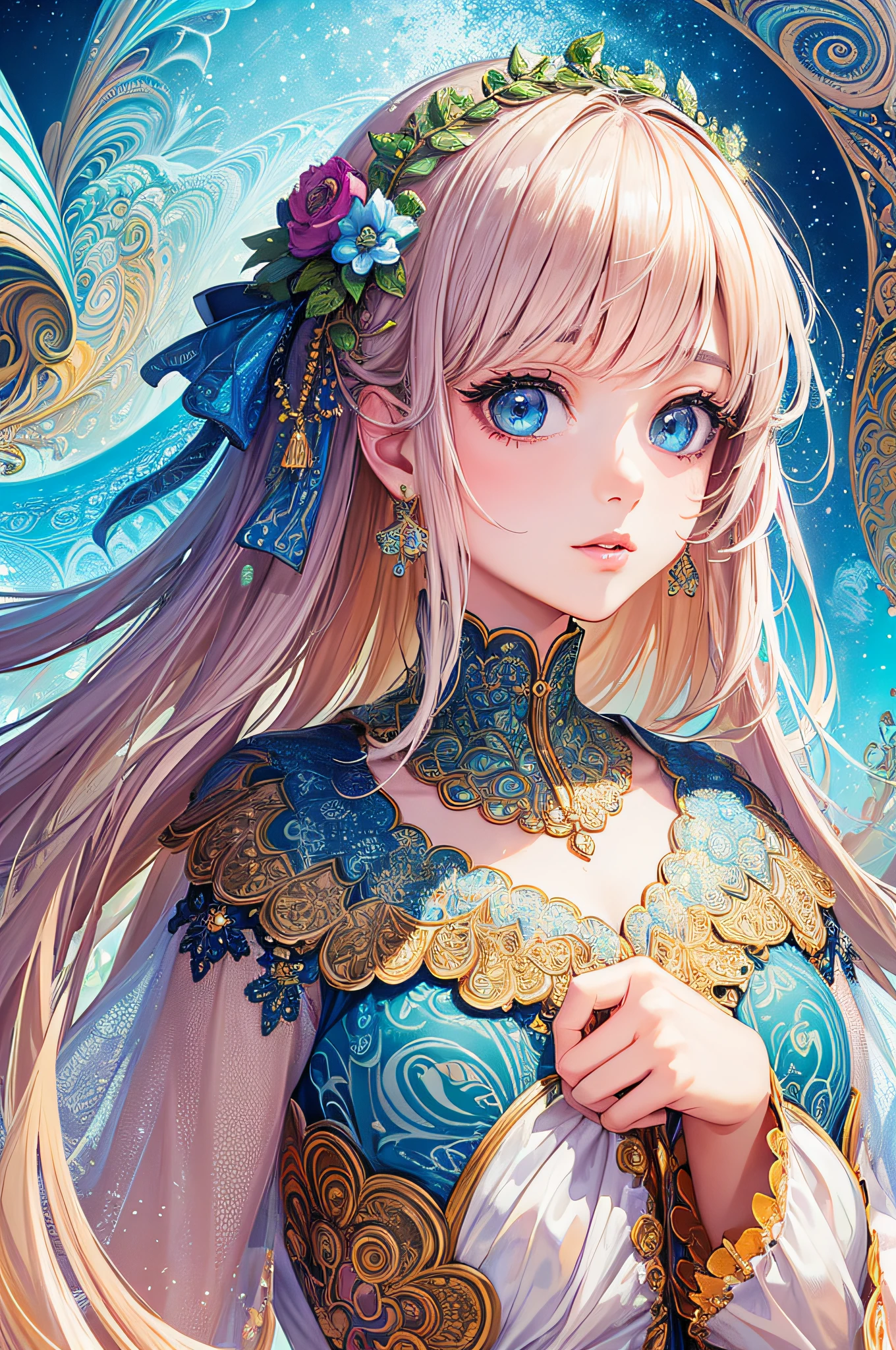 (masterpiece, superior quality, best quality, official art, beautiful and aesthetic: 1.2), (1girl:1.3), extremely detailed,(fractal art:1.3), colorful, more detailed. (size: A4)