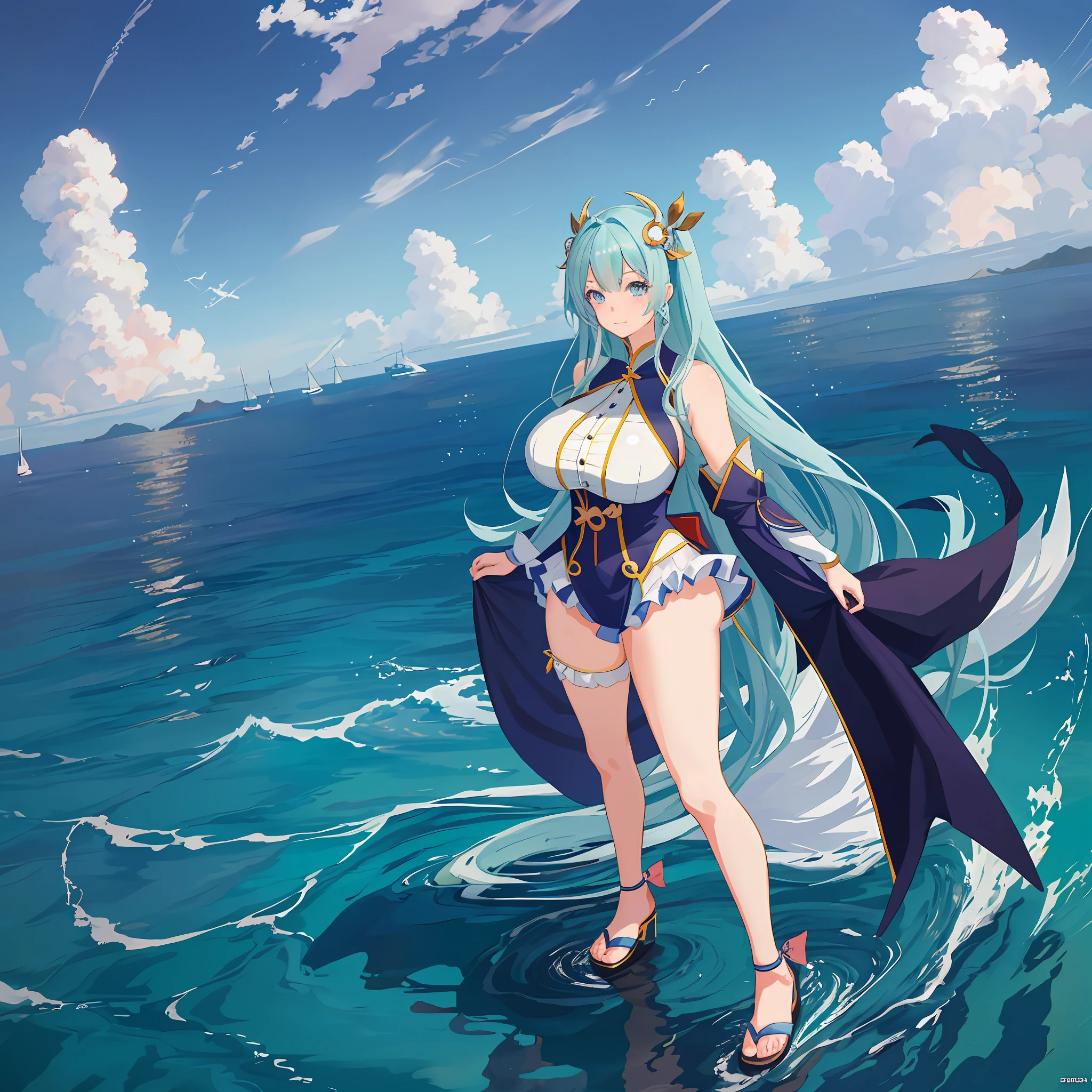 Anime girl with very big breasts and very big ass, Full body Xianxia, Little curvy loli, pixiv3dcg,, negao, pixiv, ecchi, opping lotion, full body commission four, on the sea, top rated on pixiv, ecchi anime style, seductive anime girl, pixiv