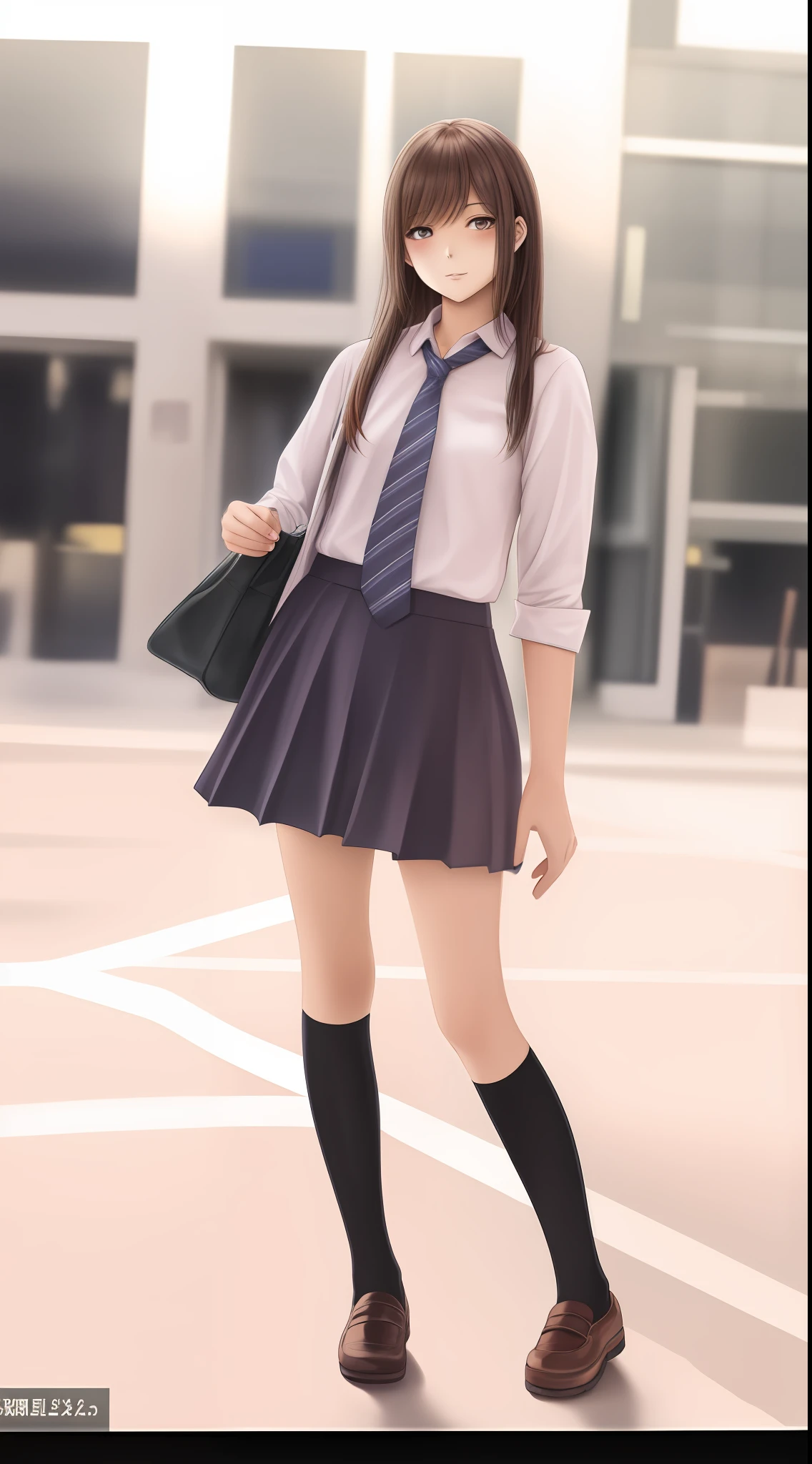 drawing of a girl in a skirt and shirt, manga style in color, line drawing, detailed manga style,