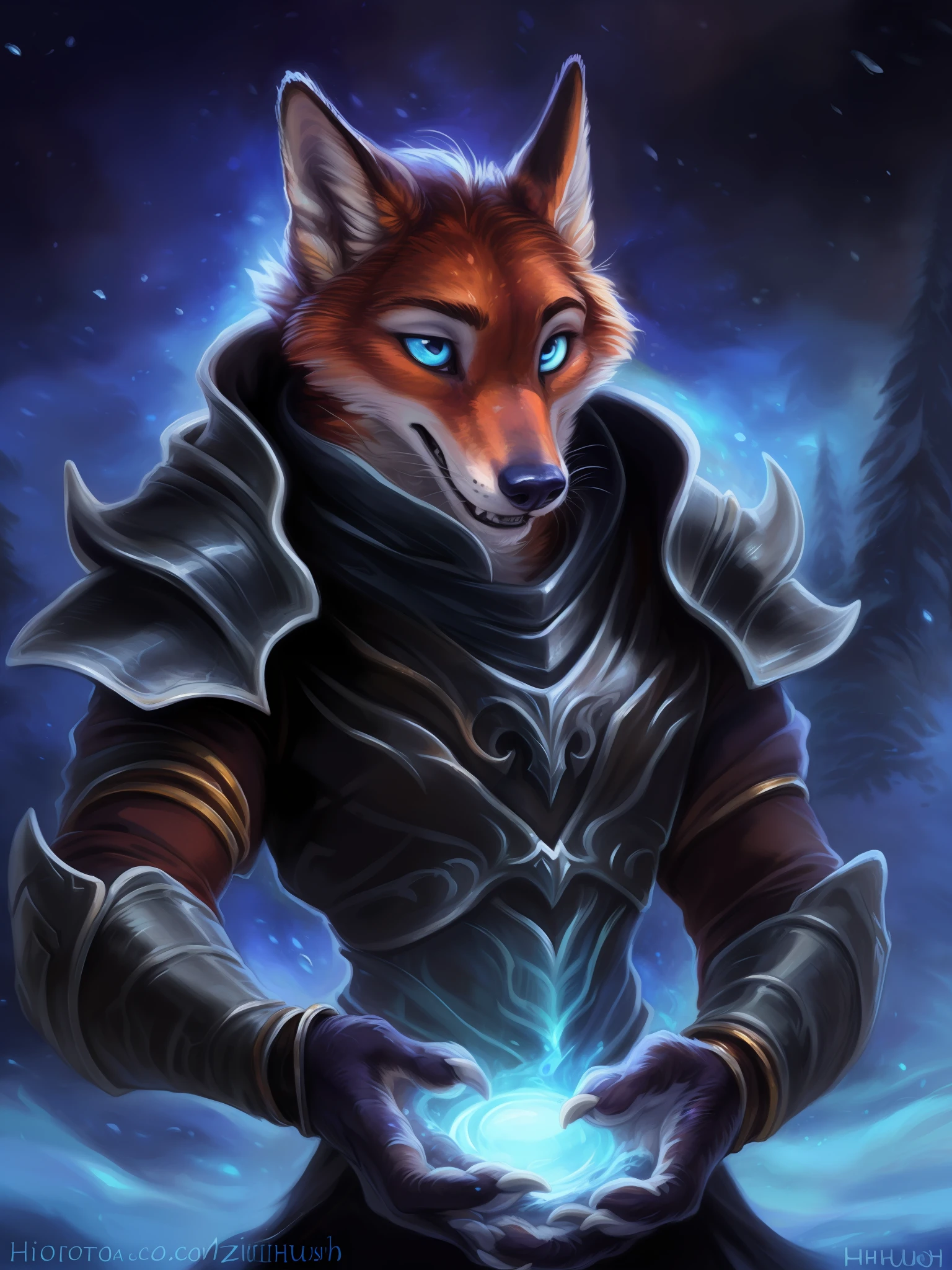 A painting of a fox with blue eyes holding a crystal ball - SeaArt AI