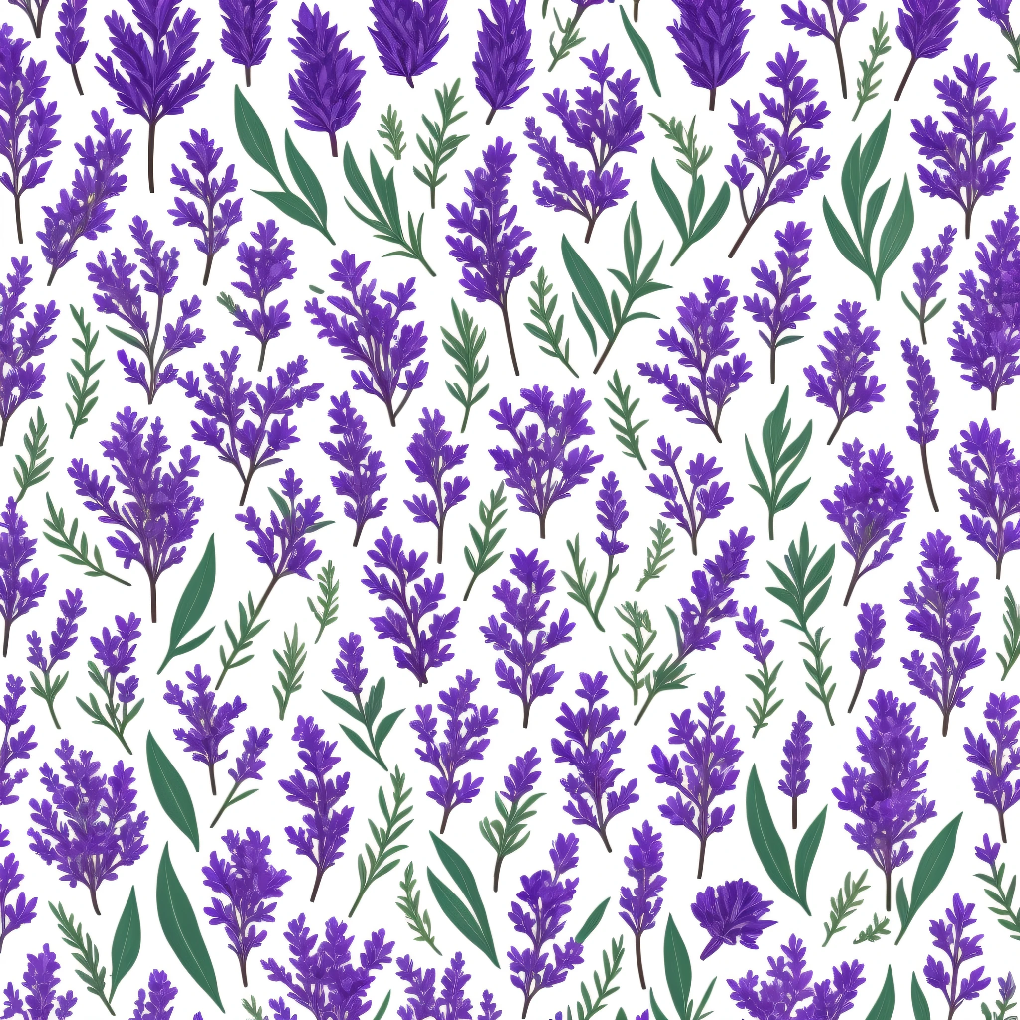 Lavender flowers are cut from paper and placed on a white surface, lavender flowers, 5 colors, lavender plants, highly stylized, herbs, flowers and foliage, herbs and flowers, stylized vegetation, sage, digitally painted, violet flowers, sage, very stylized, herbs, purple and green foliage, flowers, drawn image, wallpaper