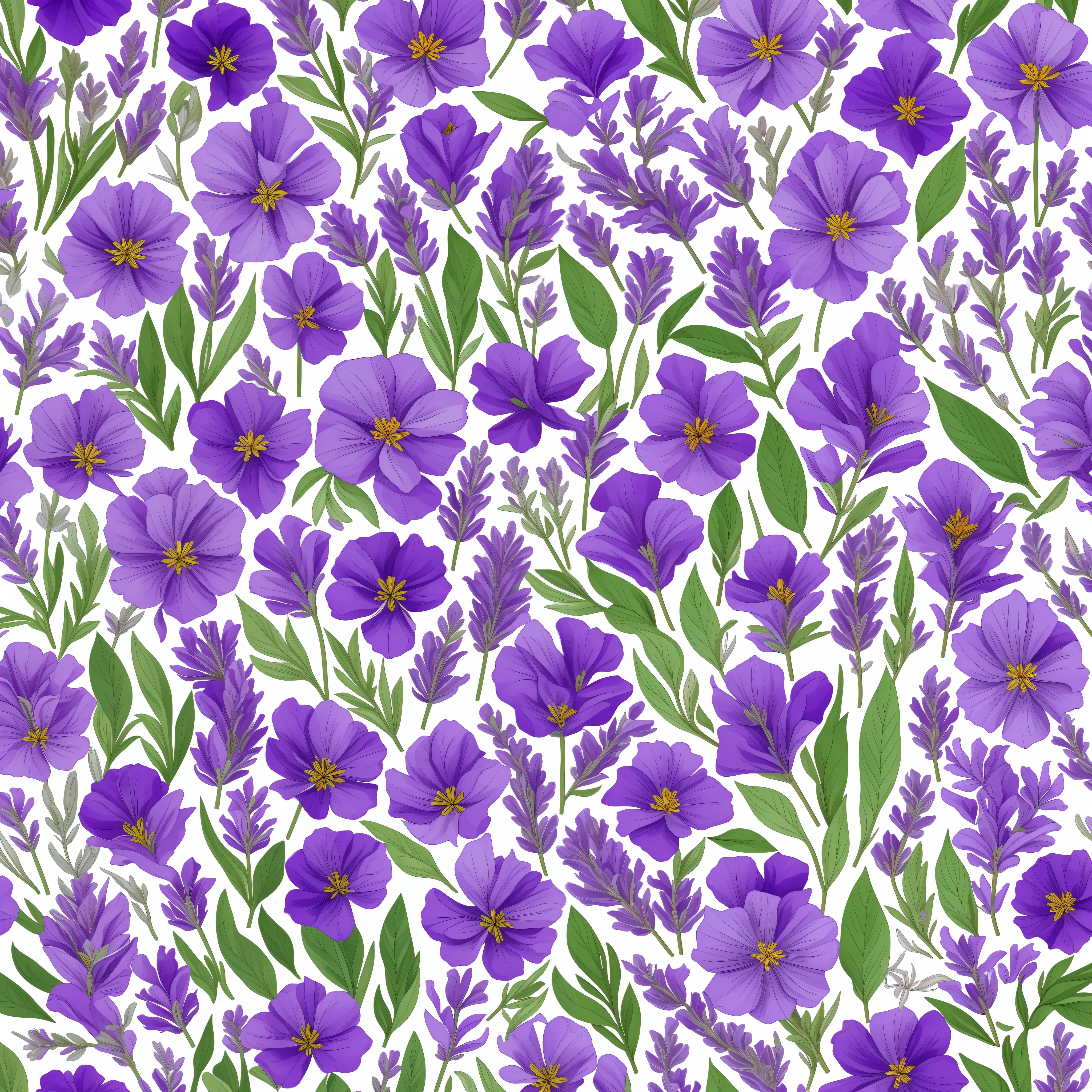 Lavender flowers are cut from paper and placed on a white surface, lavender flowers, 5 colors maximum design, lavender plants, highly stylized, herbs, flowers and foliage, herbs and flowers, stylized vegetation, sage, digitally painted, violet flowers, sage, very stylized, herbs, purple and green foliage, flowers, drawn image, wallpaper, color definition