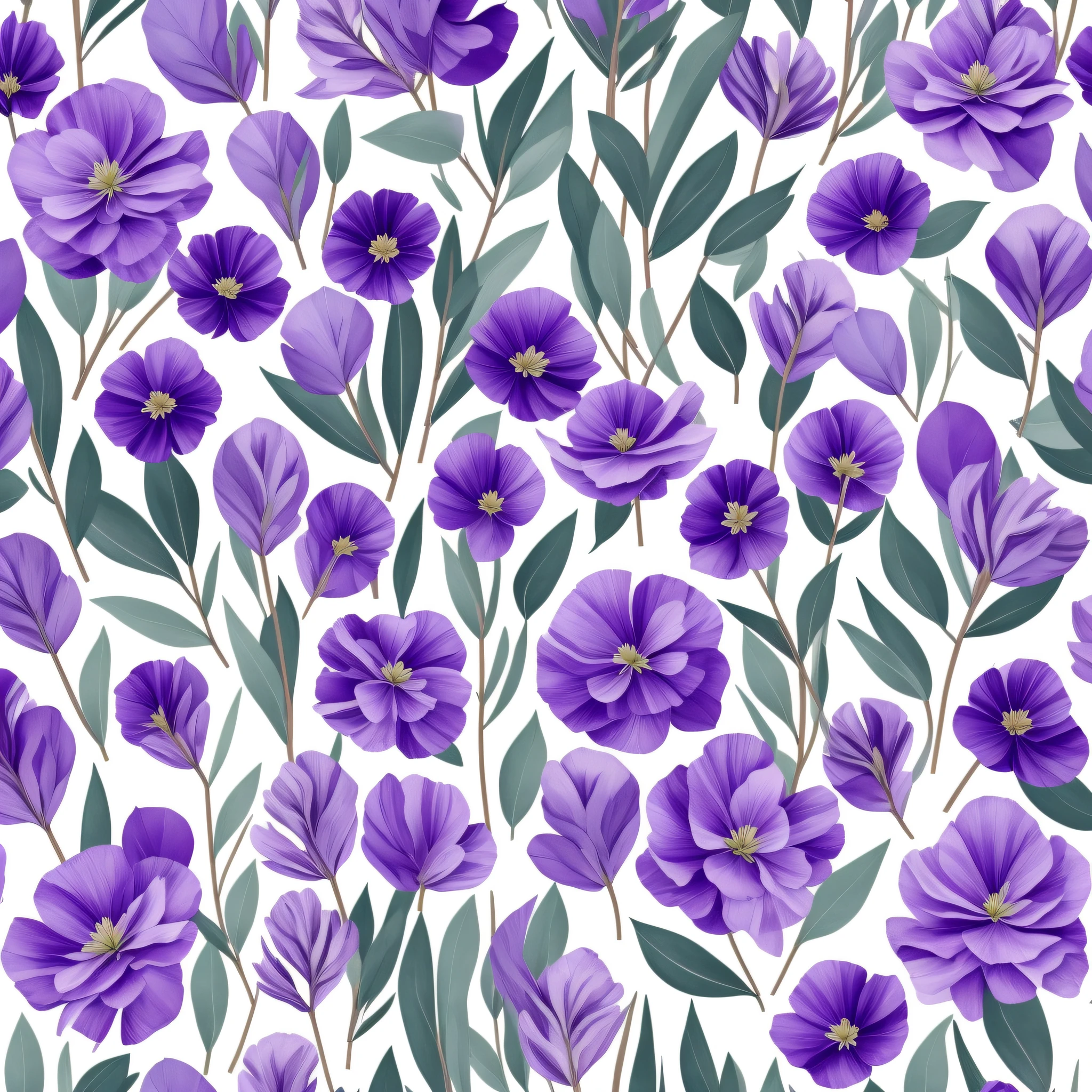Lavender and eucalyptus flowers are cut from paper and placed on a white surface, lavender and eucalyptus flowers, 5 colors maximum design, very stylized lavender and eucalyptus plants, herbs, eucalyptus flowers and foliage, herbs and flowers, stylized vegetation, sage, digitally painted, violet flowers, sage, very stylized, herbs, purple and green foliage, flowers, drawn image, wallpaper, color definition