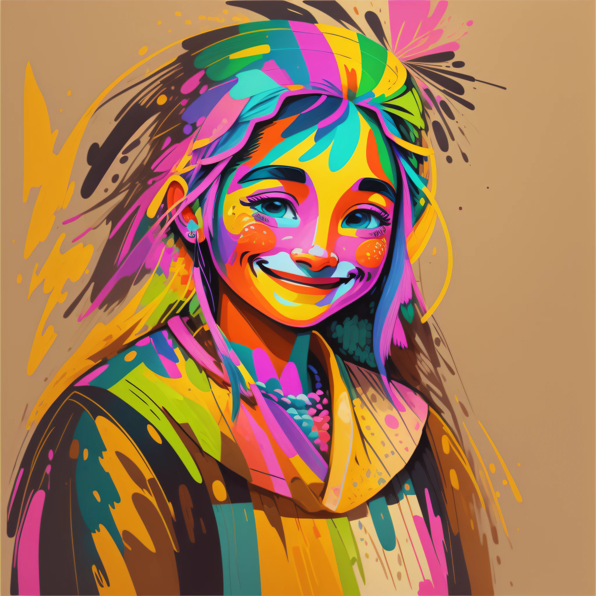 In this illustration, we see a smiling face painted in vibrant and cheerful tones. However, behind that smile, we can see a trail of tears and an expression of sadness in the eyes. The illustration represents the social pressure to always appear happy and satisfied, even if the inner reality is completely different. The vivid colors contrast with the hidden sadness, symbolizing the false image designed to meet the expectations of others.