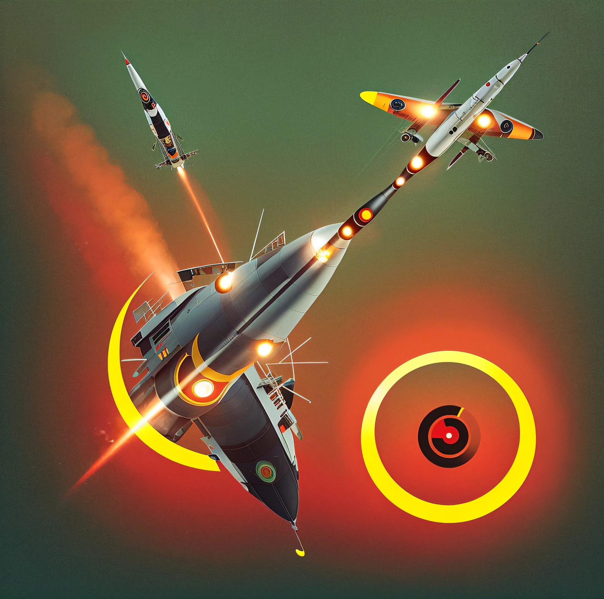 a missile flying in the air with a circle around it, unique professional master piece, with a missile emblem, yosuke ueno, unused design, ufo, inspired by Ueda Fumito, inspired by Jang Seung-eop, inspired by Ugo Nespolo, missile logo, official art, inspired by Itō Seiu